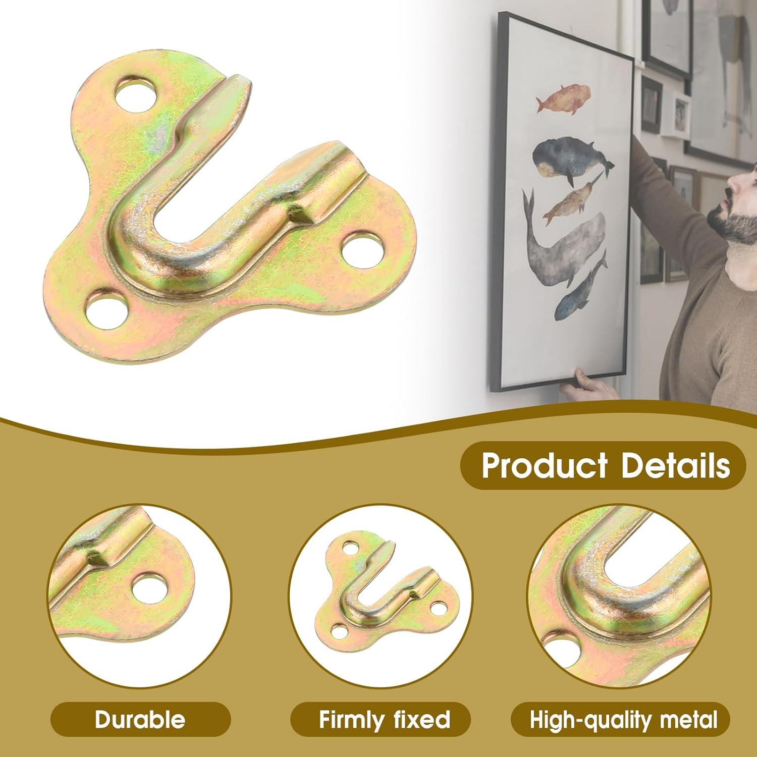 20 Pack Zinc Yellow Keyhole Hangers, Heavy-Duty Buckle Type Picture Hanger, Wooden Board Wall Mount Single Keyhole Hanging Plate, Mirror Picture Frame Hangers, Mug Key Coat Hanging Rack image number 1