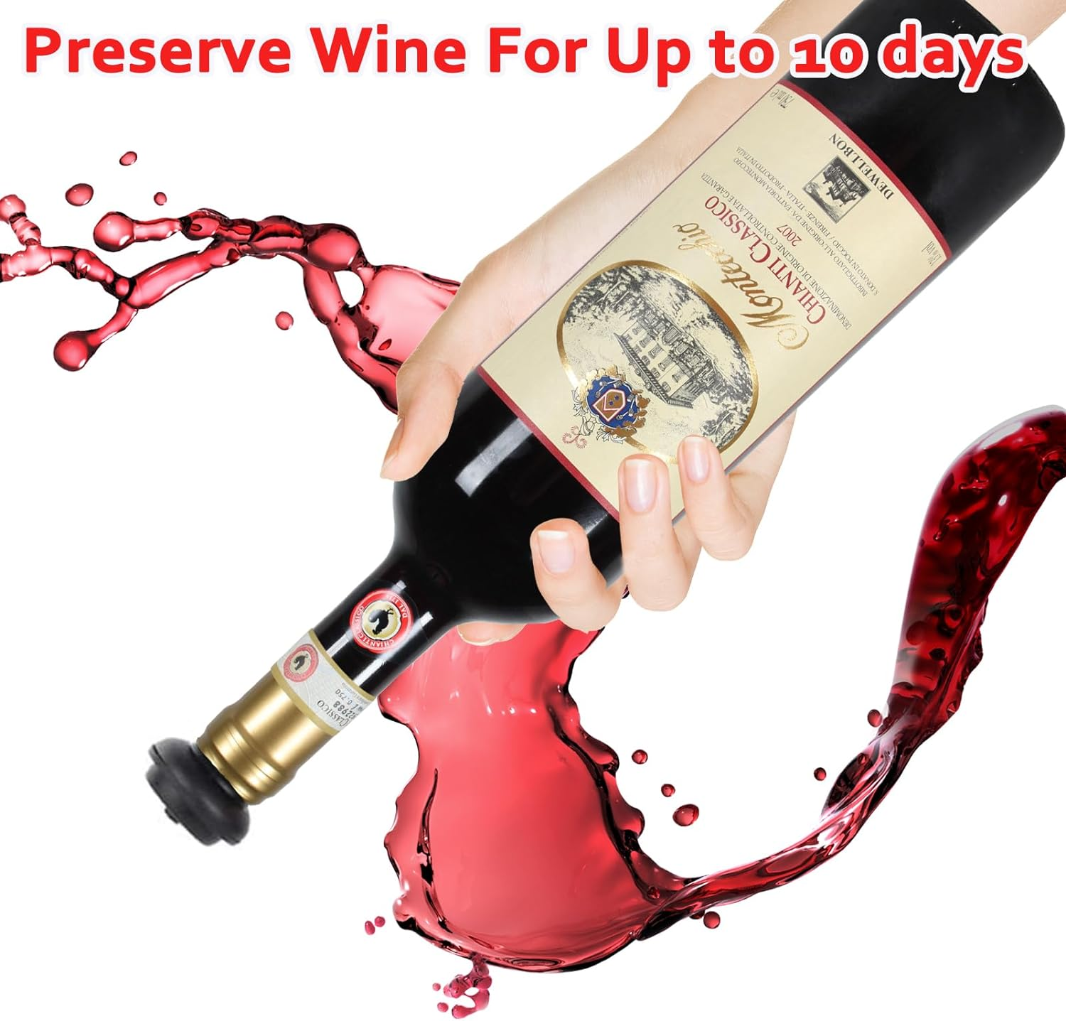 Shgarden Wine Pump Preserver Saver Kit Wine Stoppers Set Wine Saver with 4 Vacuum Stoppers Wine Vacuum Pump & 4 Silicone Wine Bottle Stoppers Vacuum Sealed Wine Plug for Home Kitchen Bar SH0009