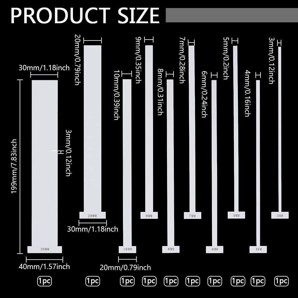 FINGERINSPIRE 10 Pcs Acrylic Bookbinding Spacer Tool 3/4/5/6/7/8/9/10/20/30Mm White Bookbinding Ruler T Shape Straight Edge Book Binding Kit for Making Book with Spine, Covered with Protective Film image number 3