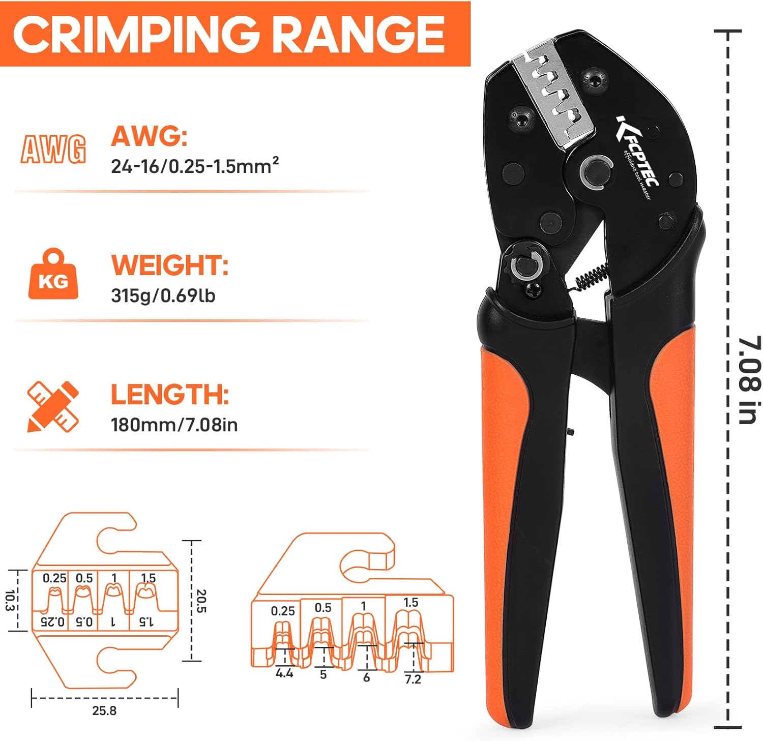 KF CPTEC Crimping Tool for Non-Insulated Terminals | Electrical Crimping Tools | Fits Molex, Dupont, JST, TE, EPC, Pcie, SATA Pins, AWG 24&ndash;16 (0.25&ndash;1.5Mm&sup2;) image number 6