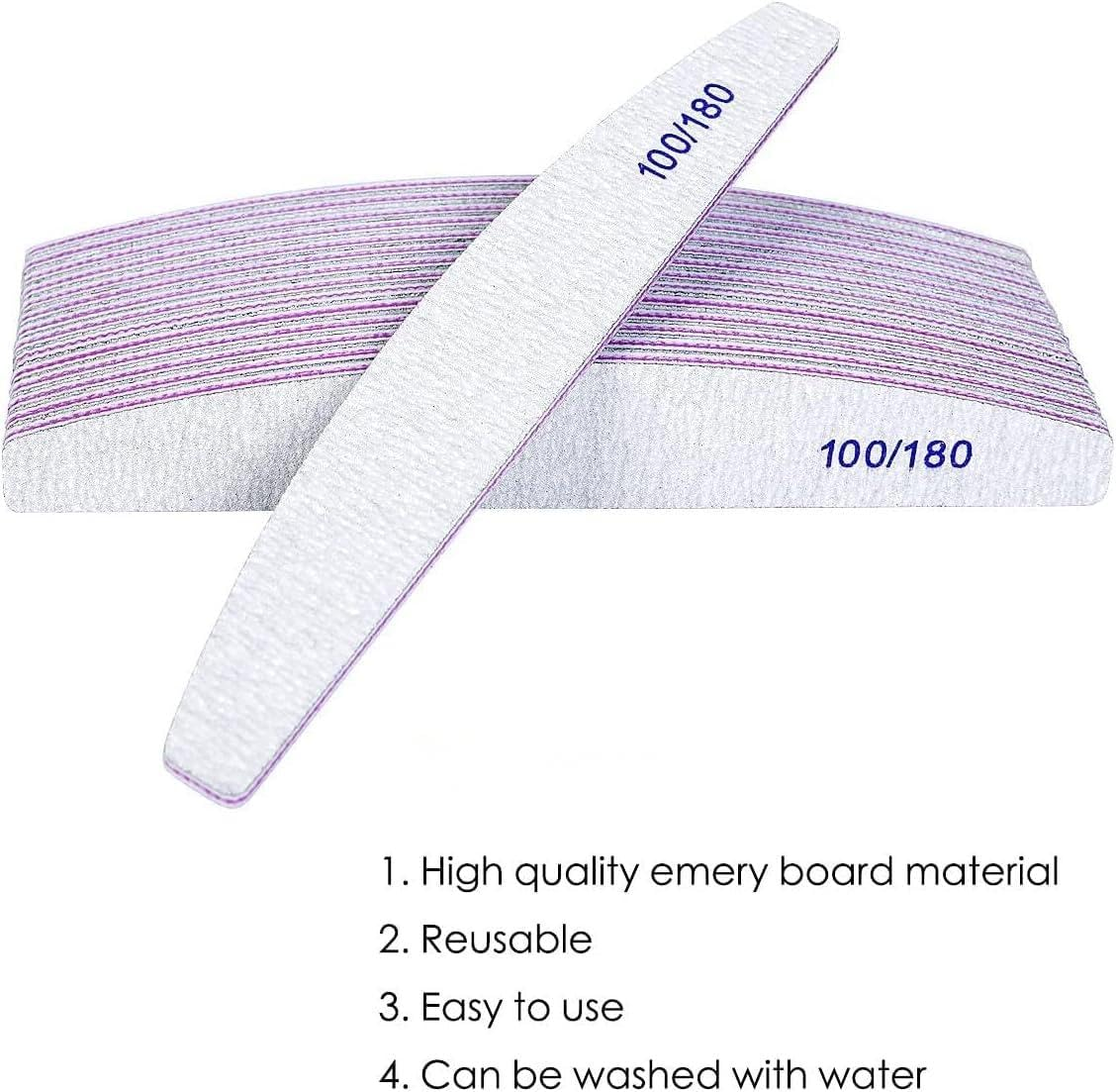 Nail Files, 12 Pcs Double Sided Nail File, Curved Fingernail Files, 100/180 Grit Emery Board Manicure Tools for Natural and Acrylic Nails for Home and Salon Use (Color:Grey) image number 2