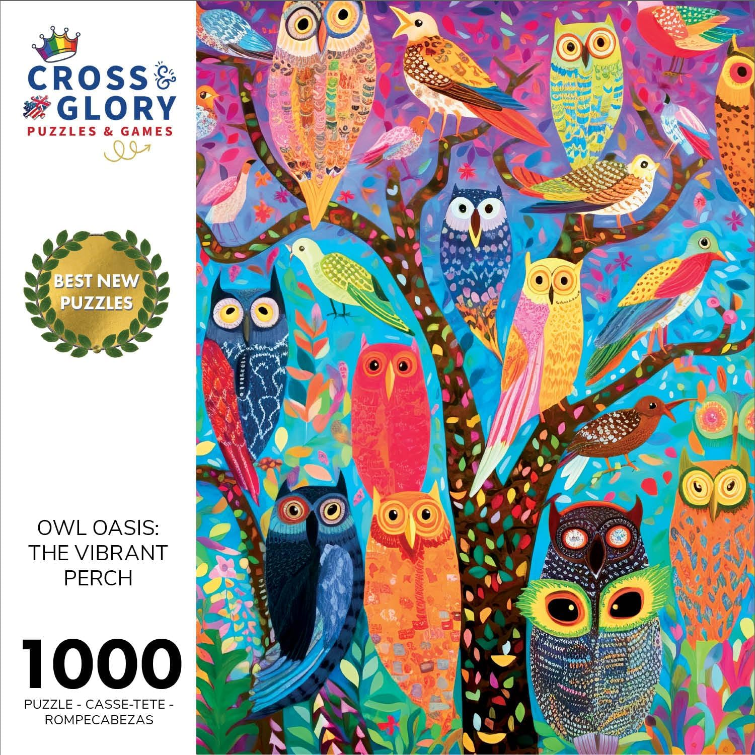 Owl Oasis: the Vibrant Perch by Cross & Glory - Premium 1000-Piece Jigsaw Puzzle - Eco-Friendly, and Vibrant Colours - Best Jigsaw Puzzle Deal - Perfect for Adults and Puzzle Enthusiasts