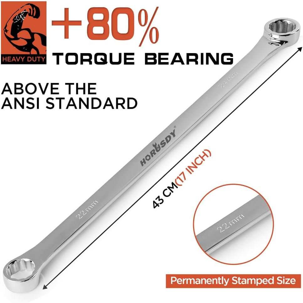 HORUSDY 8-Piece Extra Long Spanner Set, 8Mm-24Mm Aviation Spanners Double Box End, 5Mm Thick CR-V Steel with Storage Foam for Tool Drawers image number 4