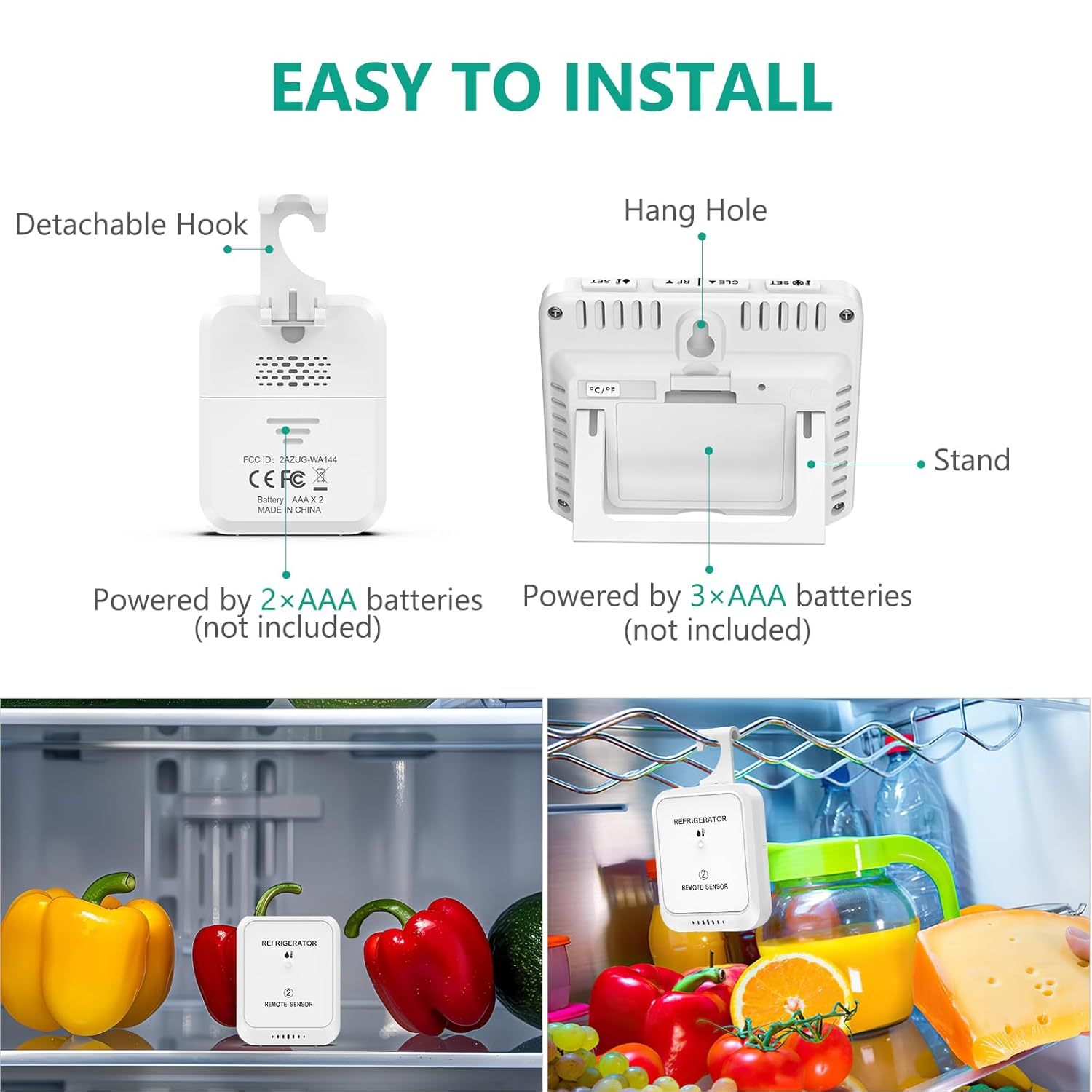 ORIA Digital Refrigerator & Freezer Thermometer with 2 Sensors, LCD Display, Alarm, Max/Min Records, for Home, Restaurant, Cellar, Bar, Cafe image number 4