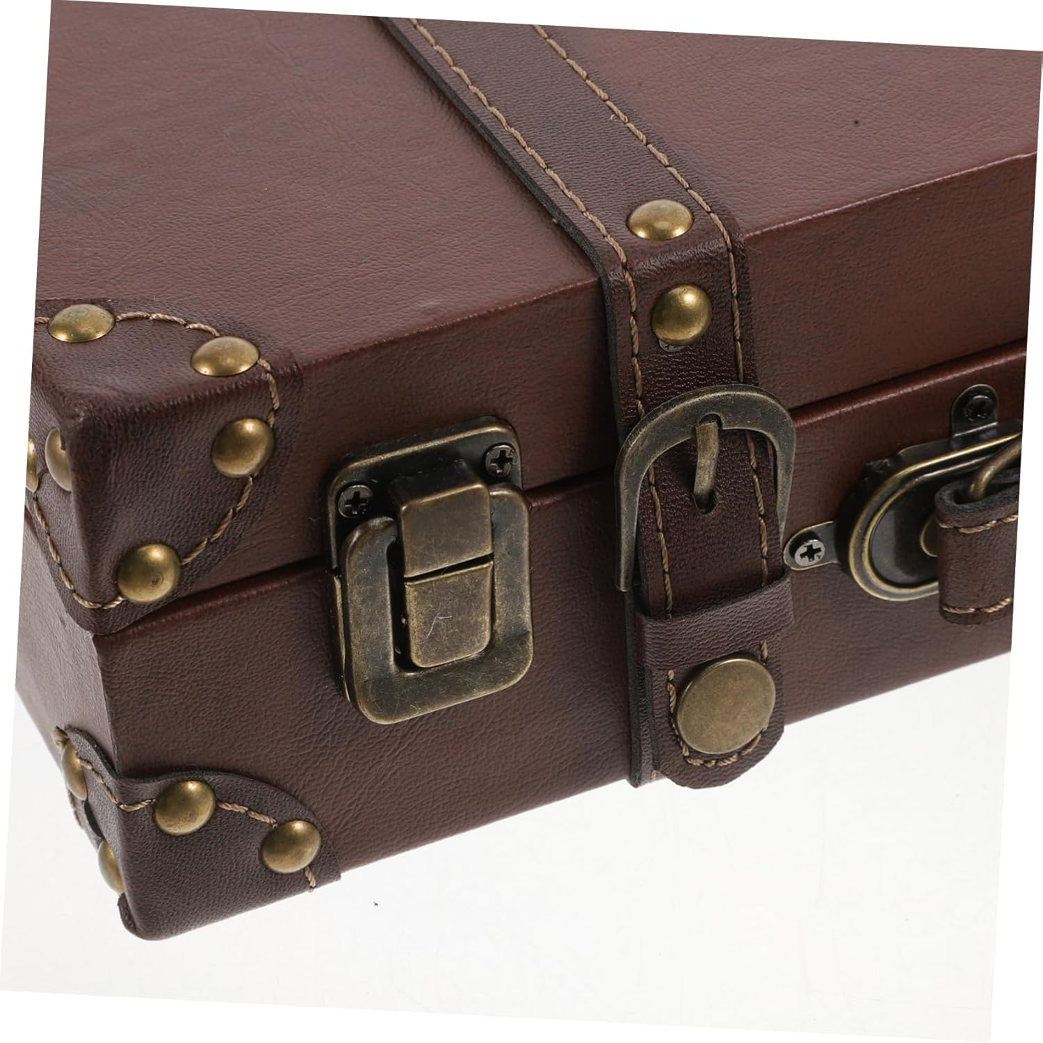 MINAOLULUS Vintage Style Leather Suitcase Decorative Trunk Small Brown Antique Luggage Box for Boutique Display Photo Props and Home D&eacute;cor Storage image number 3