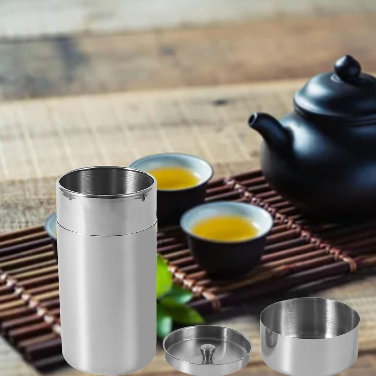 Airtight Tea Canister for Coffee and Tea Storage - Stainless Steel Tea Tins Canister Home Kitchen Canisters for Tea Coffee Sugar Storage (L) image number 6