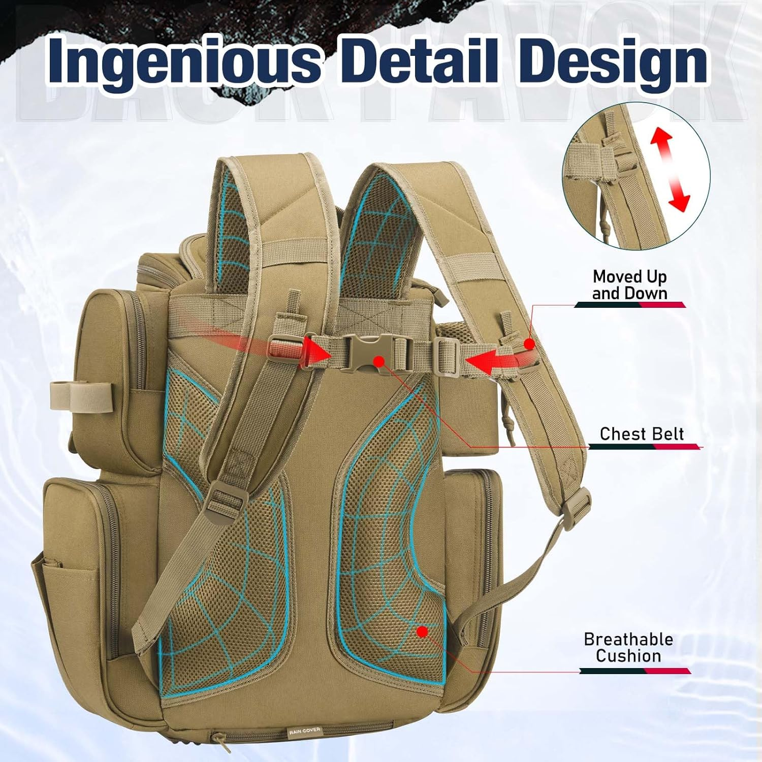 Piscifun Fishing Tackle Backpack Large Waterproof Tackle Bag Storage with 4 Tackle Boxes (Khaki, Black and Camouflage) image number 5