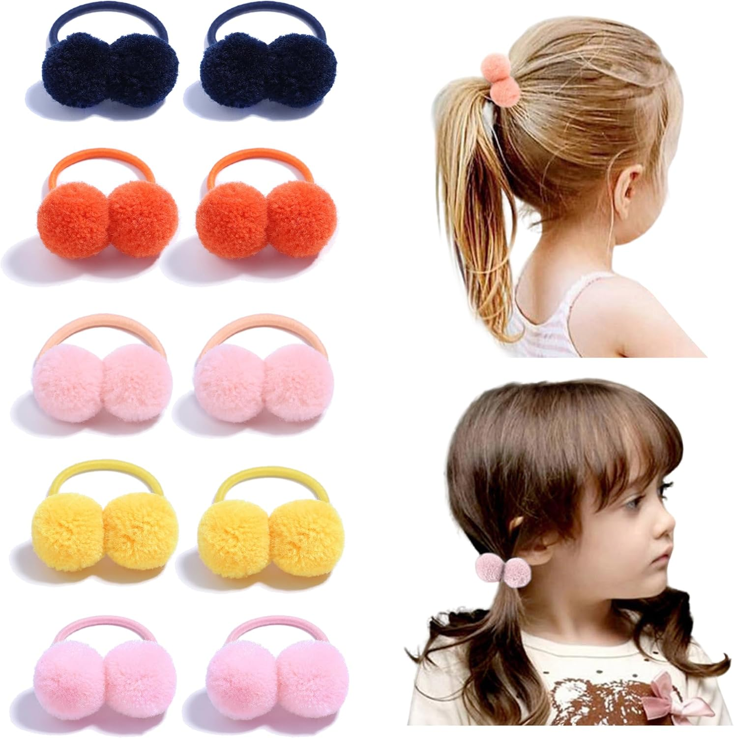 JOVALA 10PCS Small Fluffy Plush Ball Hair Ties Multicolor Pom Hair Ties Elastic Ponytail Holders Fur Ball Rubber Bands Hair Accessories for Baby Girls Infants Toddlers Kids Children image number 5