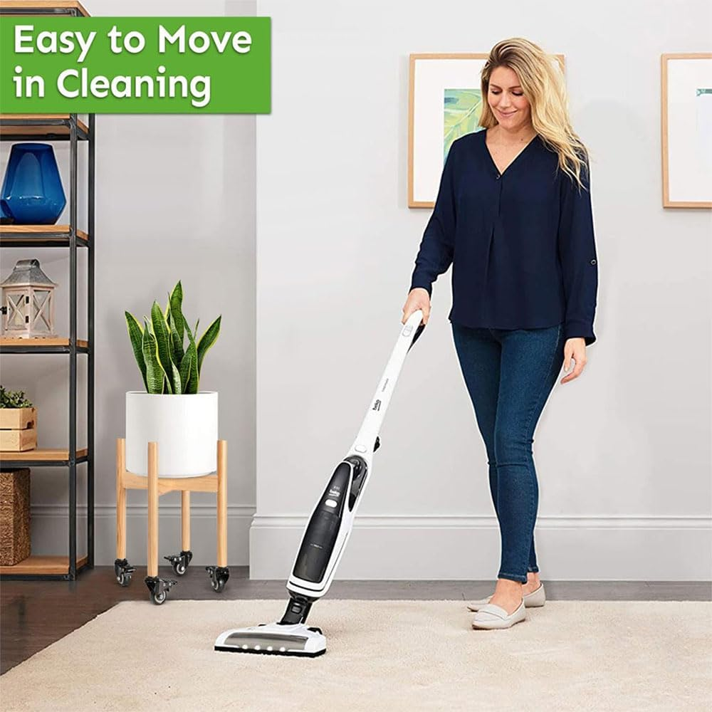 Wood Plant Stand with Wheels &ndash; Movable Plant Holder for 20&ndash;25 CM Pots, Indoor/Outdoor Rolling Flower Rack with Lockable Casters (Natural, 26 X 26 X 30 CM) image number 3