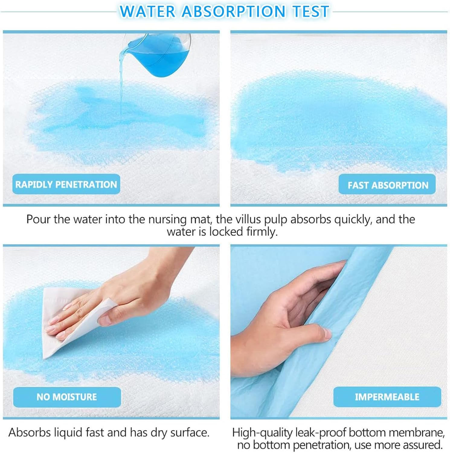 100PCS Disposable Urine Pads ，45 X33Cm Baby Change Mat Baby Diaper Changing Pads with Breathable Absorbent Leakproof Quick Drying Features Waterproof Adults Underpads Bed Table Protector Mat image number 2