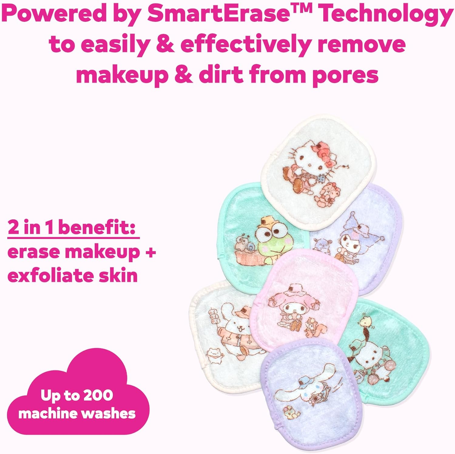 The Original Makeup Eraser, 7-Day Set, Erase All Makeup with Just Water, Including Waterproof Mascara, Eyeliner, Foundation, Lipstick, Sunscreen, and More!, 7Ct. Hello Kitty & Friends Go Glamping, 7Ct