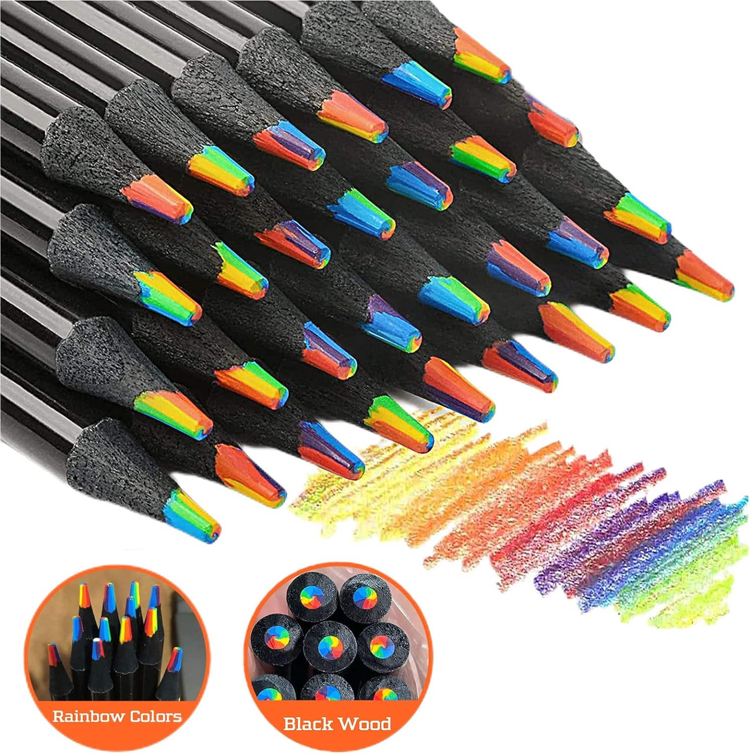 12 Pcs Rainbow Pencils, Multicolored Pencil,7 Color in 1 Black Wooden Drawing Pencil image number 4