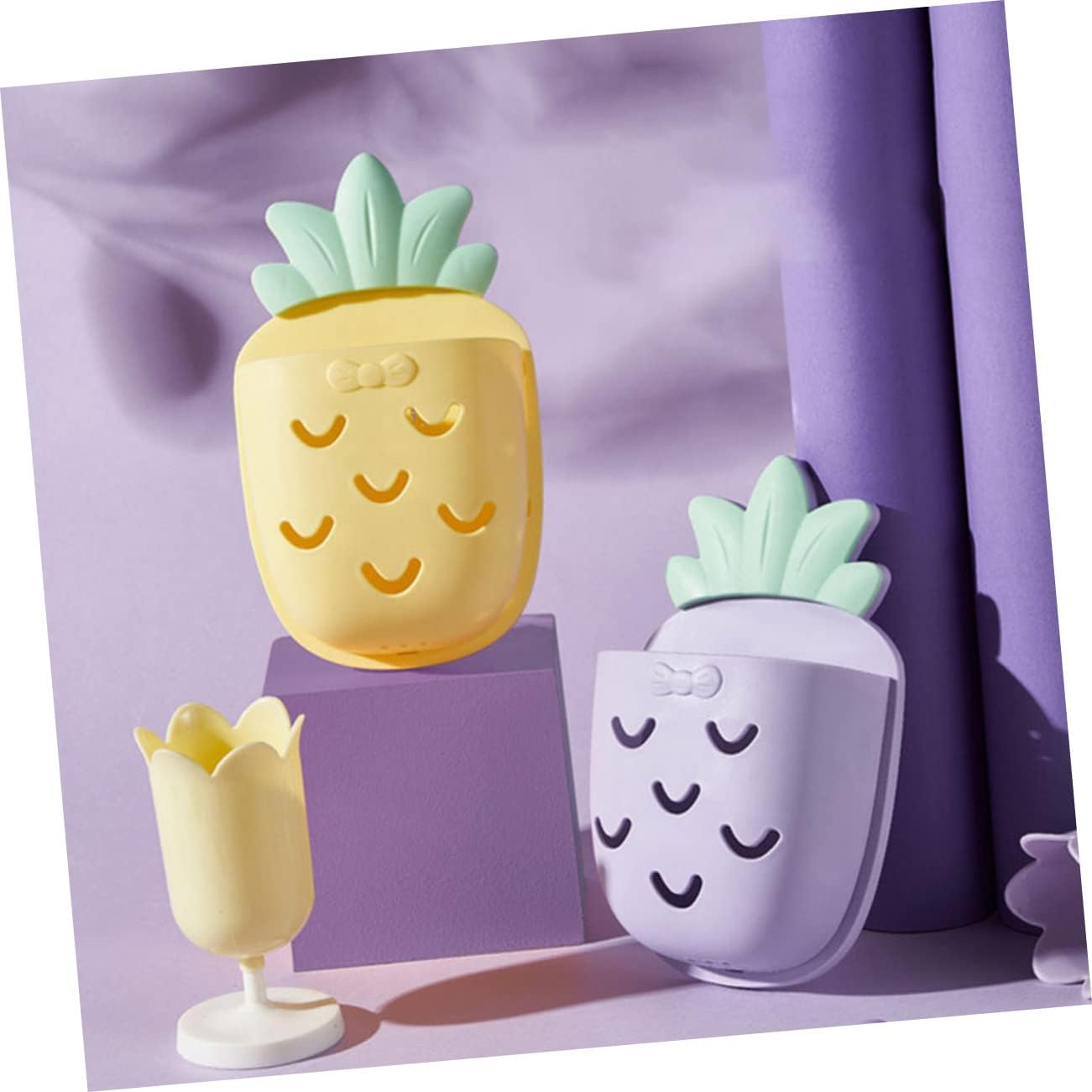 Mobestech 4Pcs Pineapple Bathroom Wall Organizer Wall Mount Storage Holder for Cosmetic Toothbrushes Accessories and Storage Holder for Bathroom Use image number 6