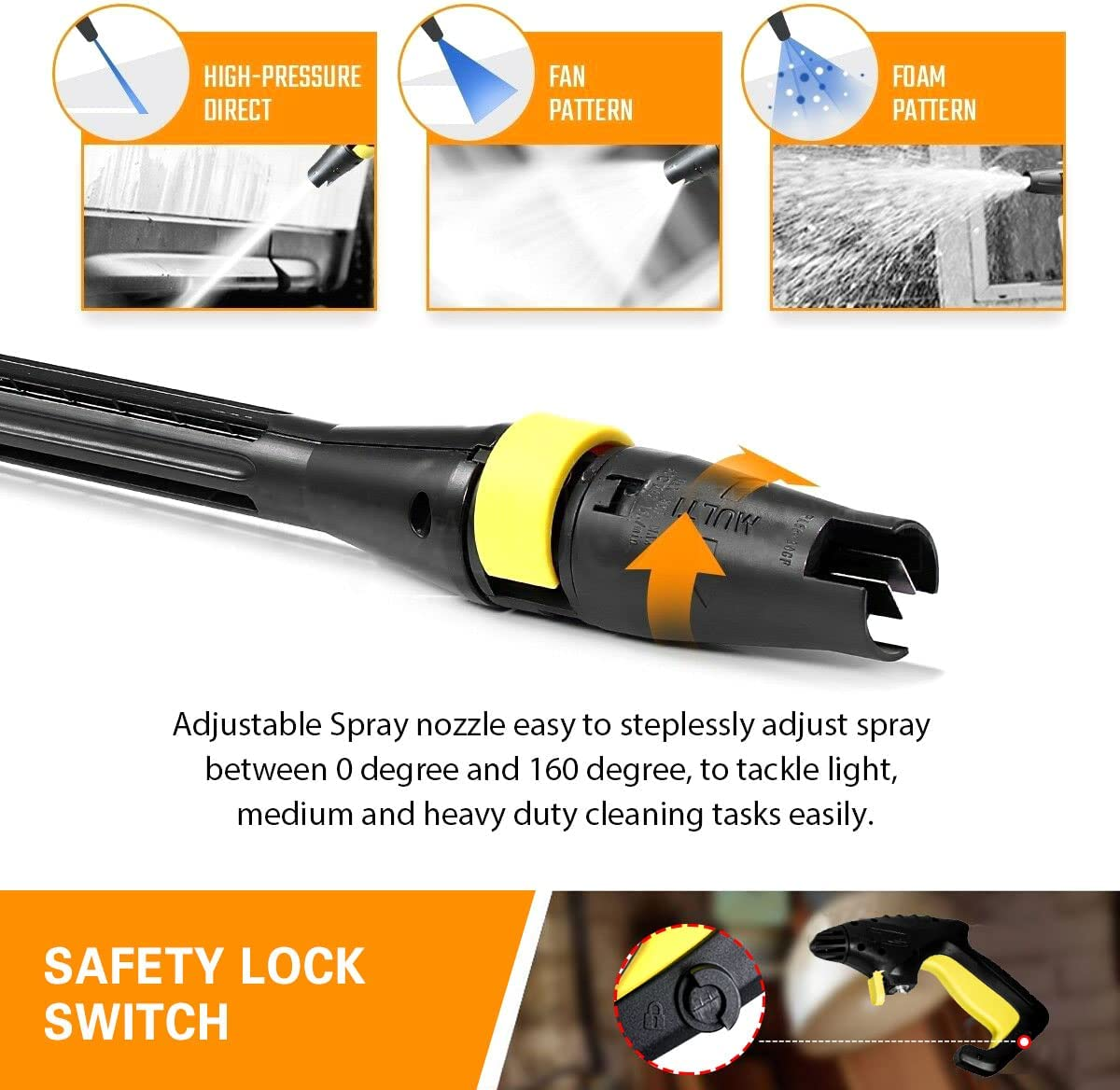 3800PSI High Electric Pressure Washer Power Washer with 360&deg; Spinner Wheels 2400W High Power 260Bar Jet Cleaner Sprayer Detergent Bottle Turbo Nozzle image number 5