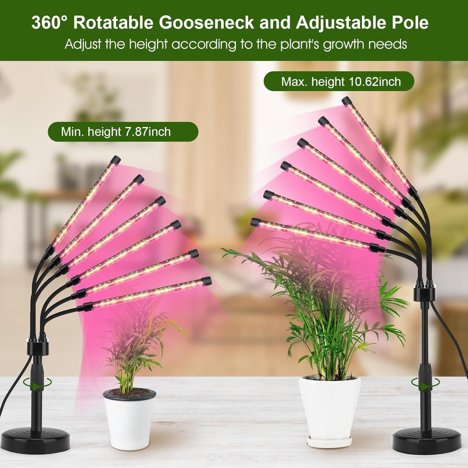 YIKEDAN Grow Lights for Indoor Plants, 108 Leds Plant Grow Light Indoor, 20W Full Spectrum Grow Light with 360&deg; Gooseneck, 6 Heads Grow Lamp for Plants Seedling image number 4