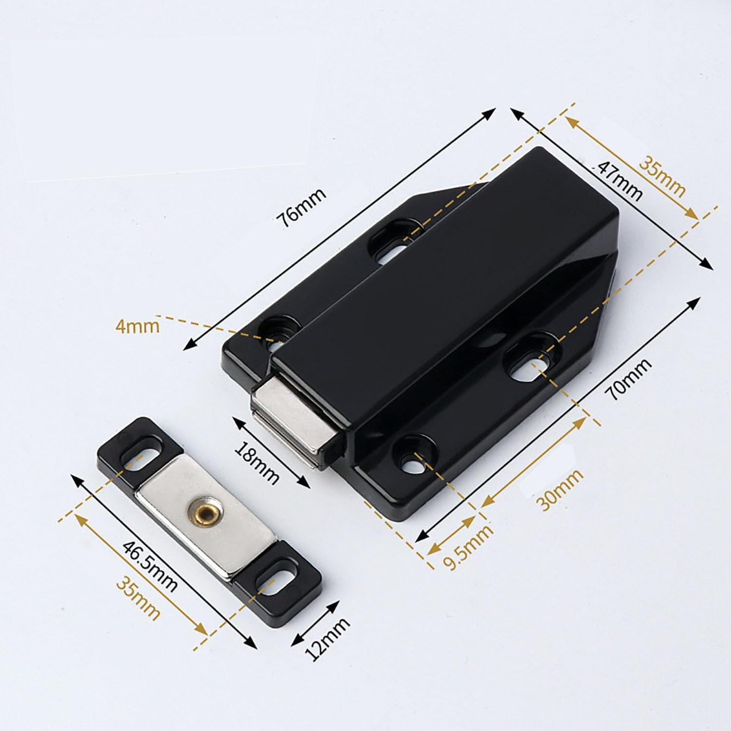 4Pcs Magnetic Push Latch, Push to Open Cabinet Catch Hardware for Large Doors Cabinet Cupboard Drawer Pop Out Latch, Push Latch Cabinet Catch for Doors Drawers Cupboard(Black) image number 2