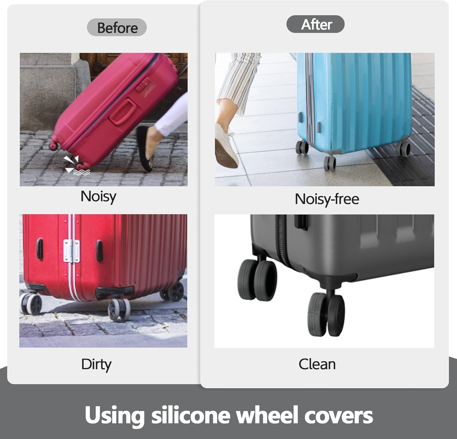 AWINNER 8 Pack Luggage Wheels Covers - Silicone Luggage Wheel Protector Covers for Most 8 Spinner Wheel Suitcases or Office Chair Caster,Durable,Mute and Shock Absorption, Grey, One Size, 8 Pack - Blue image number 7