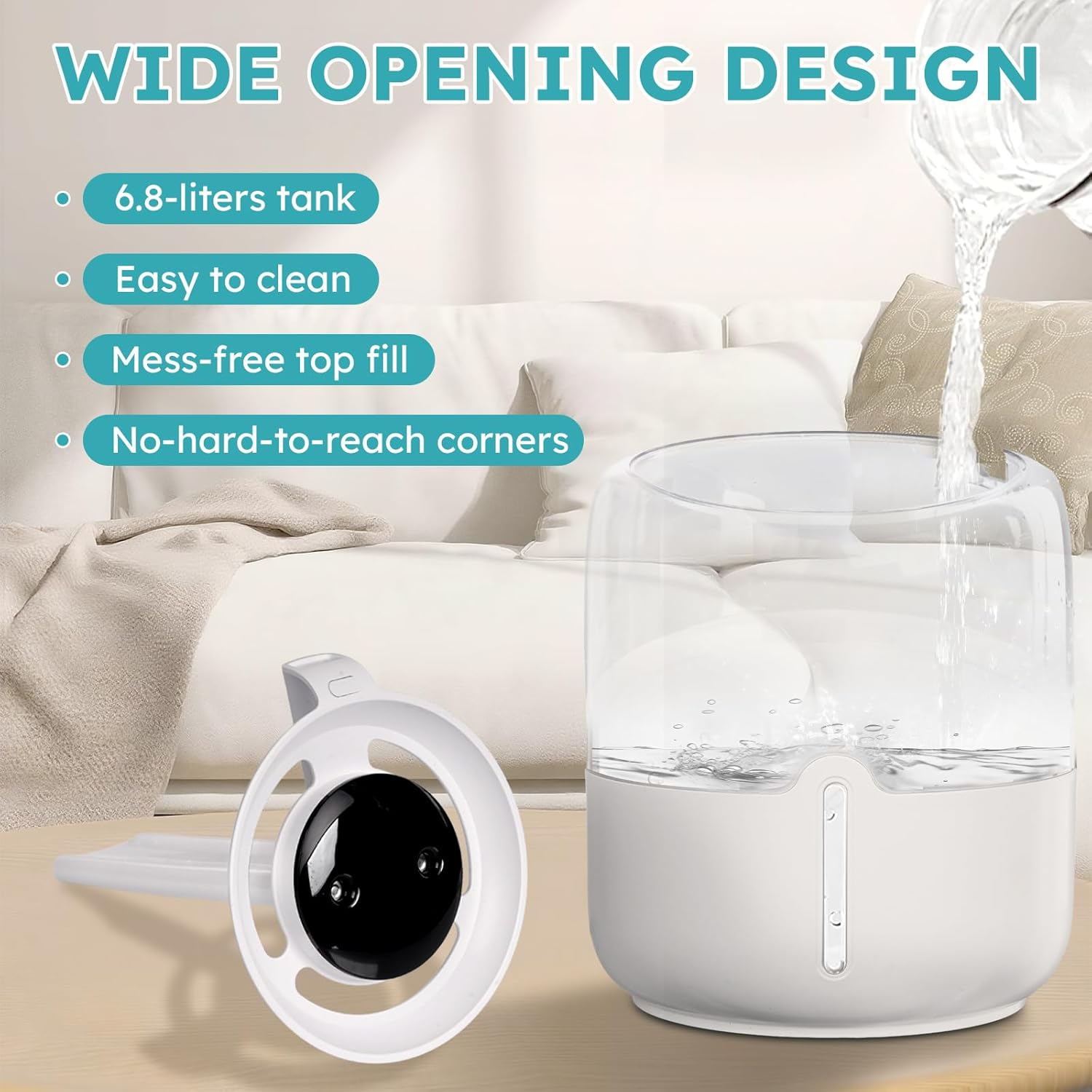 Humidifier 6.8L Air Humidifier for Bedroom Baby Room Cool Mist Small Humidifier with 360&deg; Dual Nozzles, Top Fill, Quiet Sleep Mode, Auto Shut Off, Humidifier & Oil Diffuser & Night Light image number 3