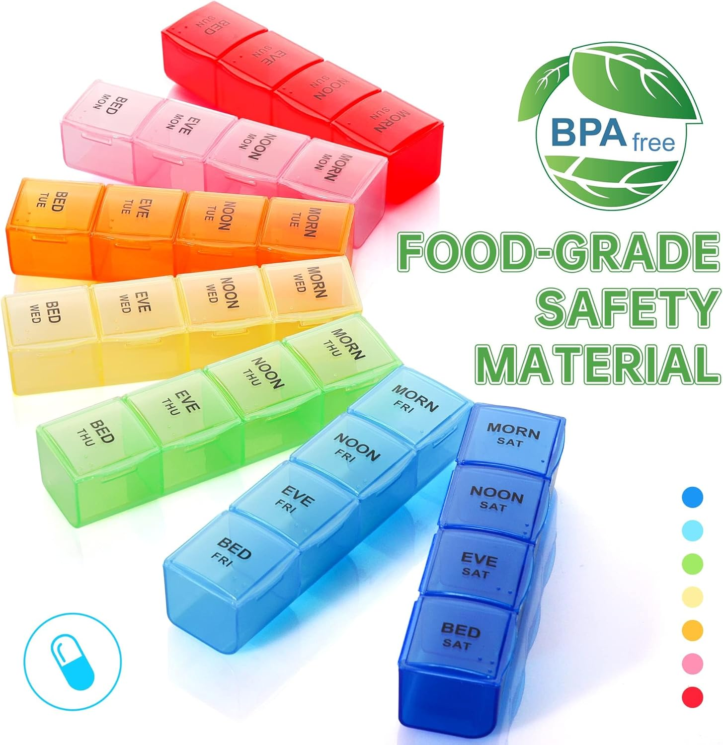 Pill Organiser with Label, Pill Box 7 Day/, Travel Pill Cases Organizers Arthritis Friendly, Weekly Pill Organiser AM/PM Pill Box Organiser, Easy Open and Removable 4 Times a Day Large Pill Holder for Vitamin/Fish Oil/Cod Liver Oil/Supplements/Medication image number 1