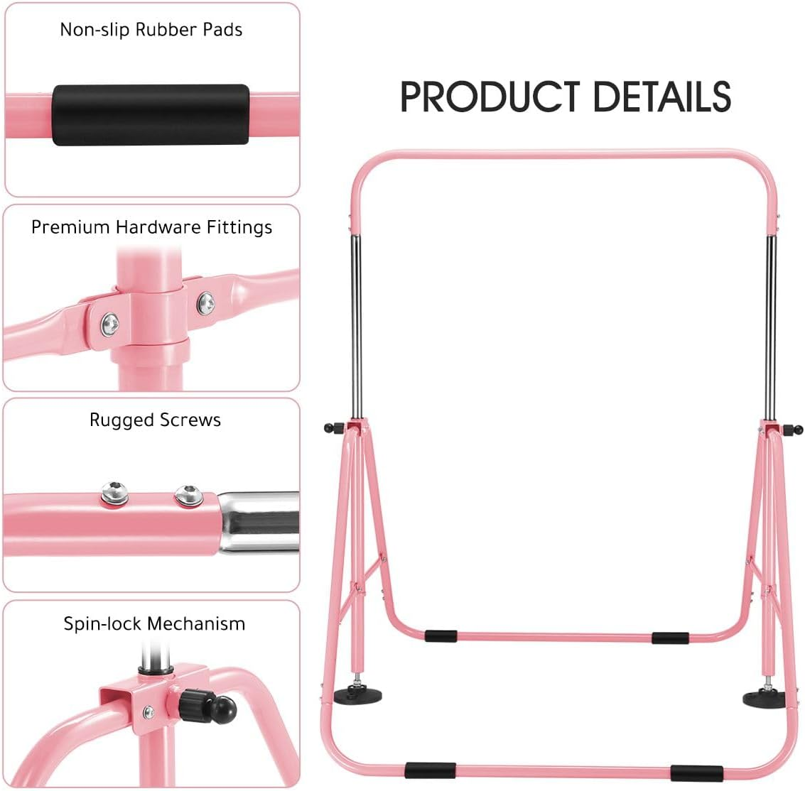 Genki Expandable Gymnastics Bars, Adjustable Height Gymnastic Horizontal Bars,Junior Climbing Frame Training Bar Children Folding Training Monkey Bars for Kids,Pink&hellip; - Blue image number 4