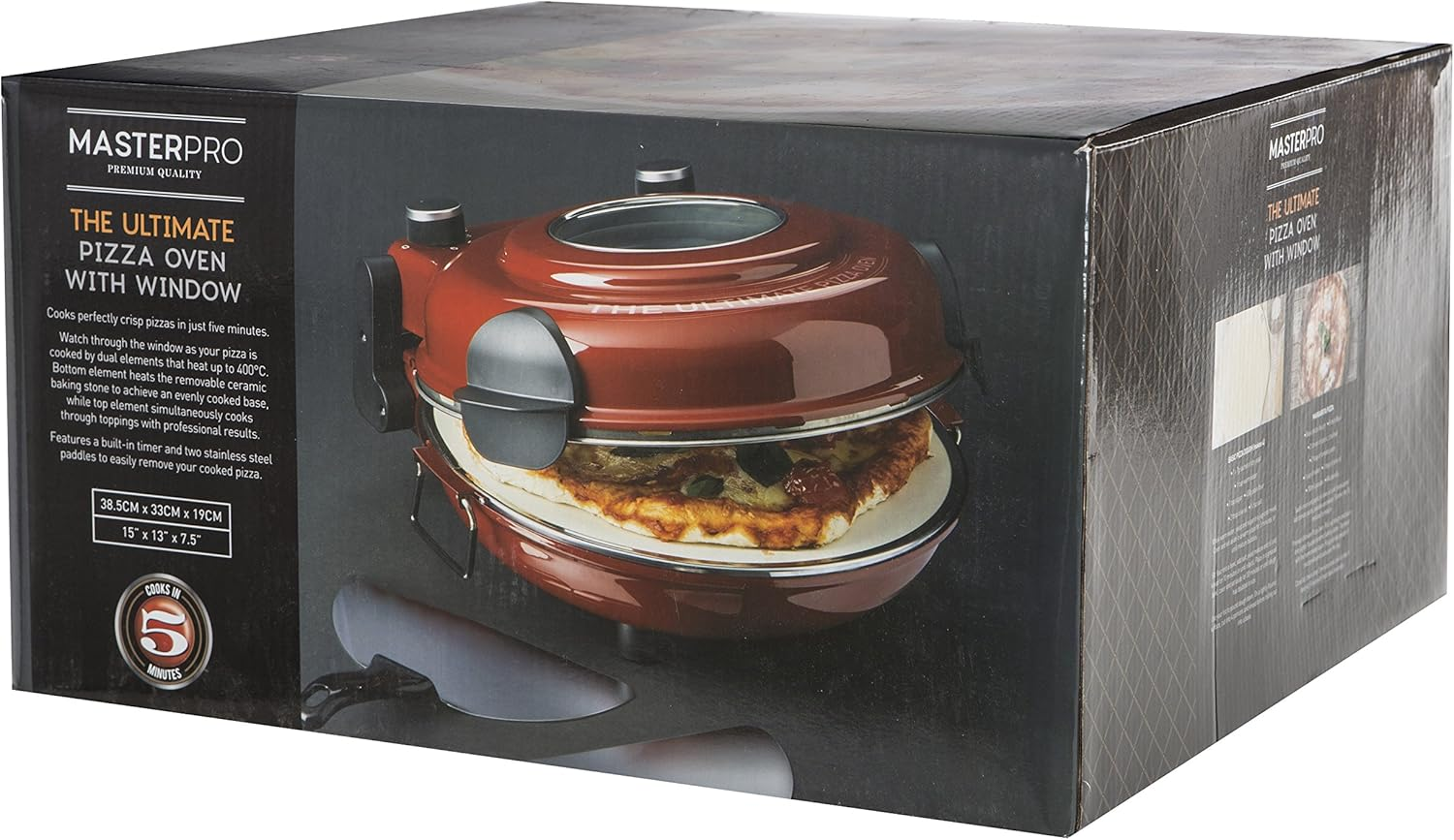 Masterpro the Ultimate Pizza Maker and Oven with Window |Cooks Stone Oven Pizza in 5 Minutes |Heats to 400&deg;C |1200W Motor |2 Lifting Paddles and Ceramic Baking Stone Included |Red image number 5