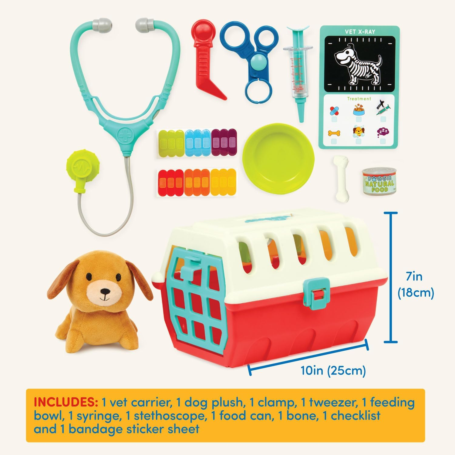 Battat &ndash; Mini Vet Playset (11Pc) &ndash; Plush Dog & Carrier &ndash; Stickers & Checklist &ndash; Toy Stethoscope & Bone &ndash; 2 Years + &ndash; Puppy Care Vet Kit image number 2