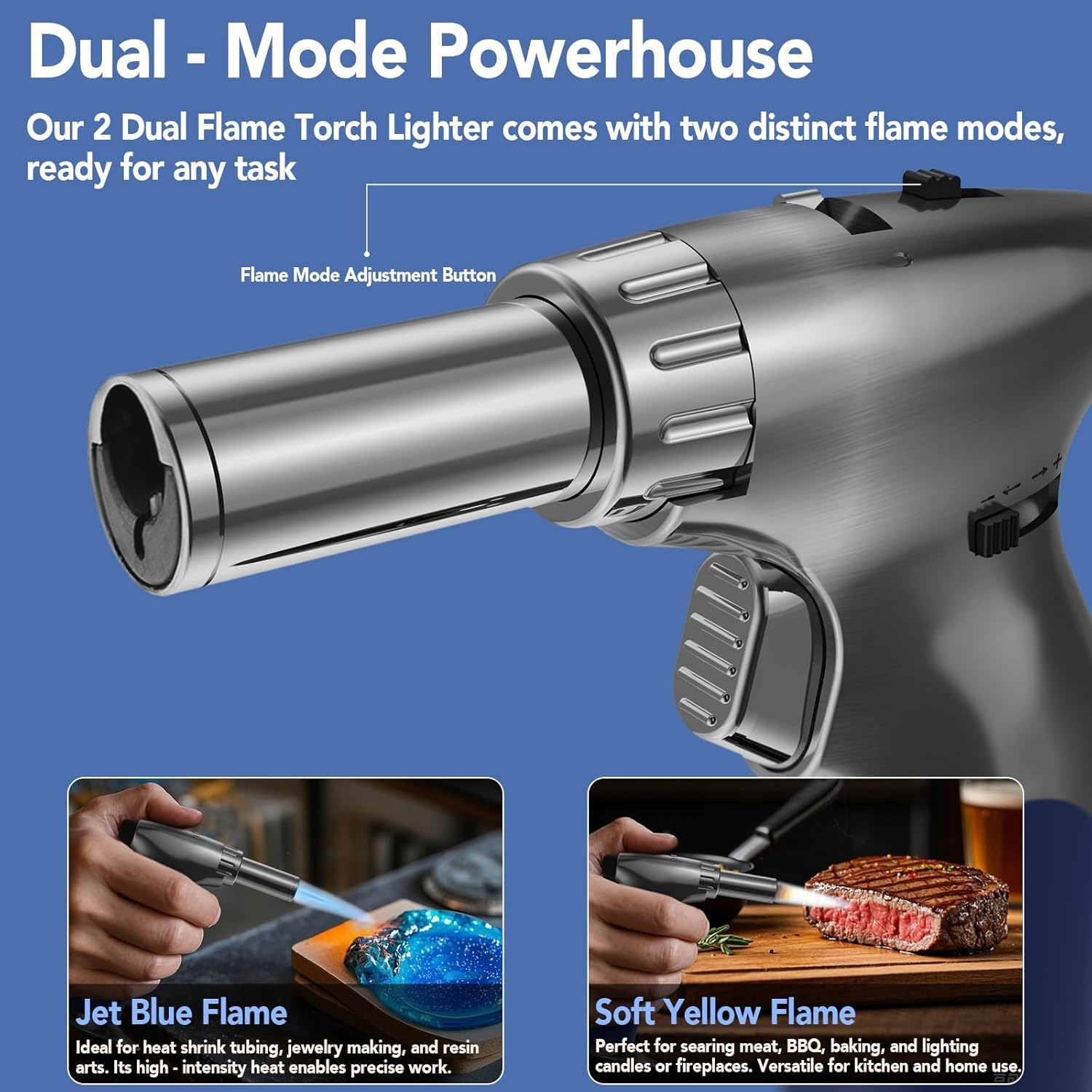 Sondiko Triple Flame Adjustable Mini Butane Torch Lighter - Refillable with Continuous Flame Lock for Creme Brulee, Cooking (Butane Not Included) image number 2