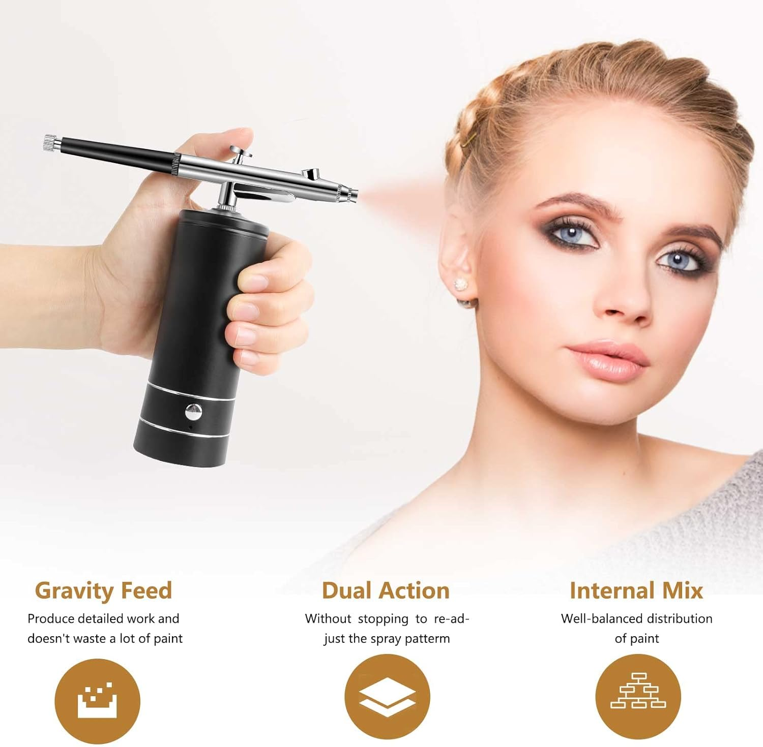 Airbrush Kit Rechargeable Compressor, 30PSI High Pressure,Portable Handheld Airbrush Gun, Airbrush Set Wireless Air Brush for Model Painting,Makeup,Barber, Nail Art, Cake Decor, Black image number 5