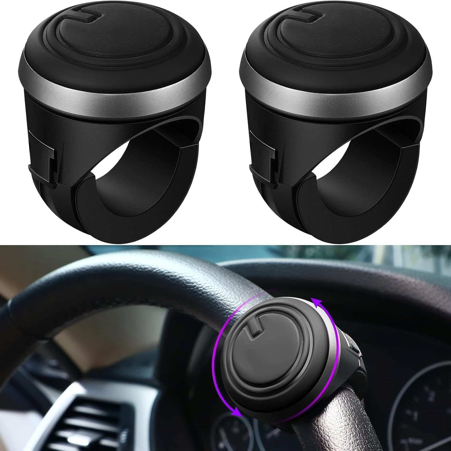 Steering Wheel Knob Ball Rotator Auxiliary Power Boost Control Handle Ball Suitable for Most Vehicles, Cars, Trucks, Boats, Marine, Black (1 Pack)
