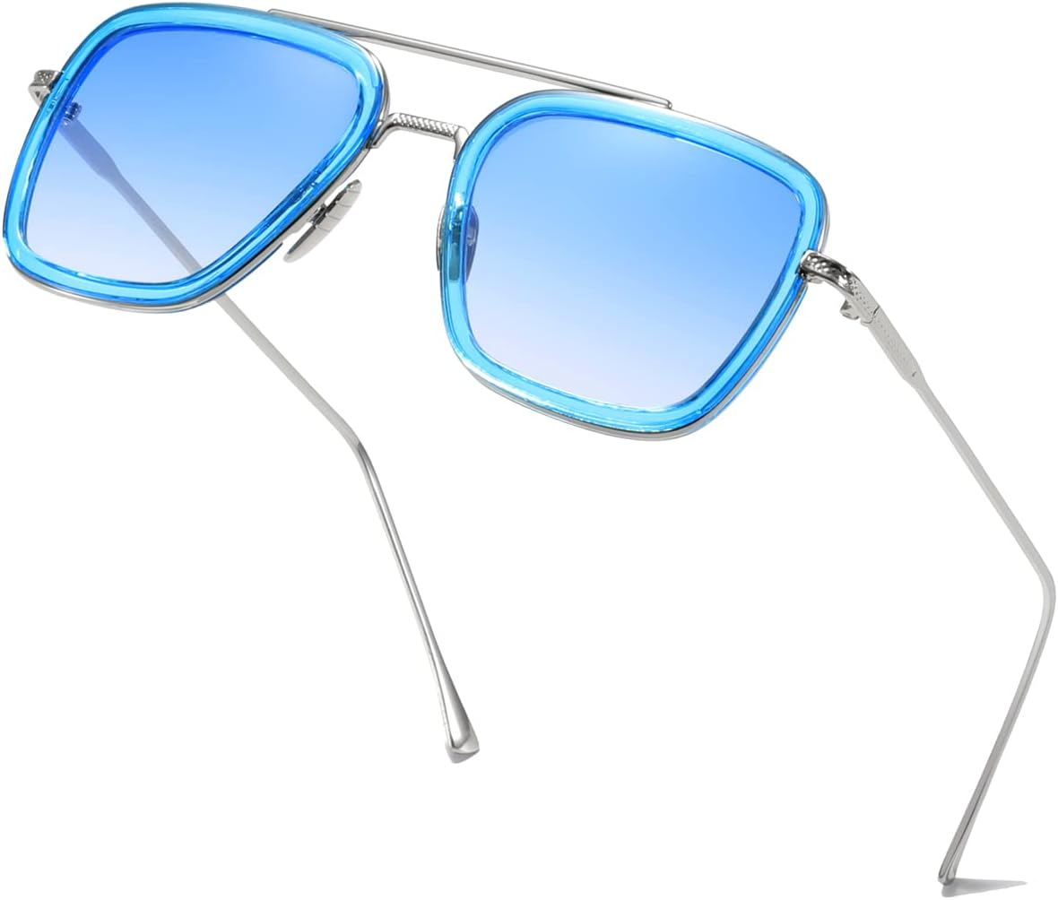 Aisswzber Tony Stark Sunglasses Vintage Square Metal Frame for Men Women -Iron Man and Spider-Man Vintage Sun Glasses