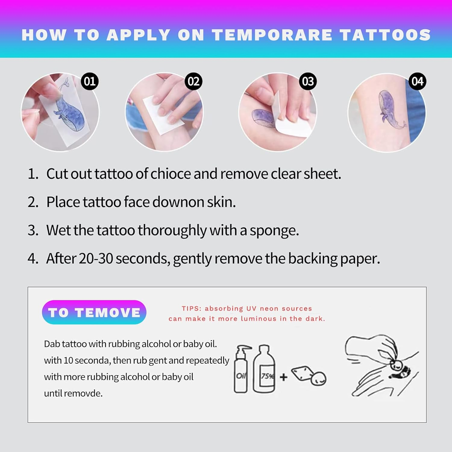 Glow in Dark Temporary Tattoo Stickers, 20 Sheets 170+Styles UV Neon Luminous Fluorescent Water Transfer Tattoos for Women, Men, Kids, Adults, Music Concerts, Raves, Festivals, Dark Party Supplies image number 4