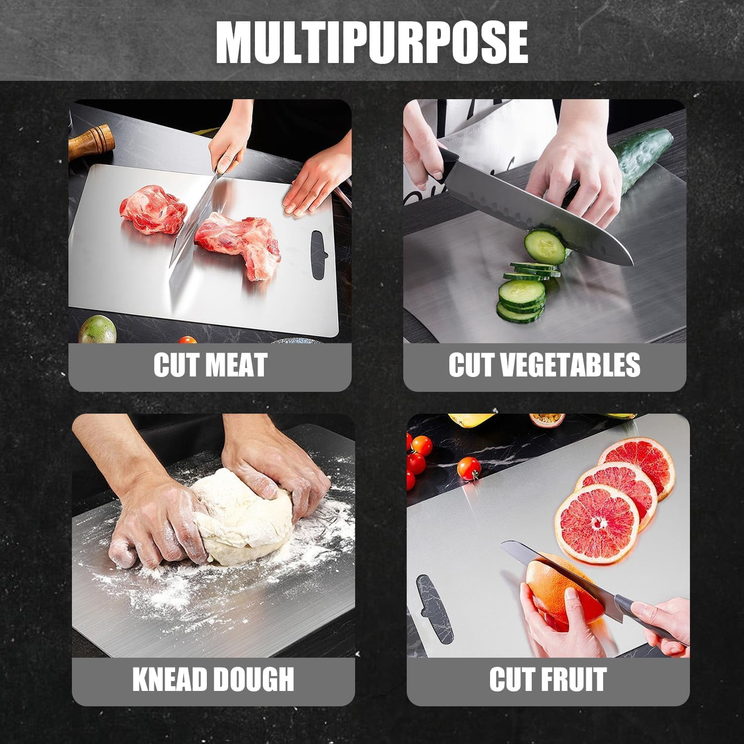 3 Pack Titanium Cutting Board, Stainless Steel Chopping Board Set, Reversible Cutting Board for Kitchen,Home,Chopping Board,Kitchenware image number 5