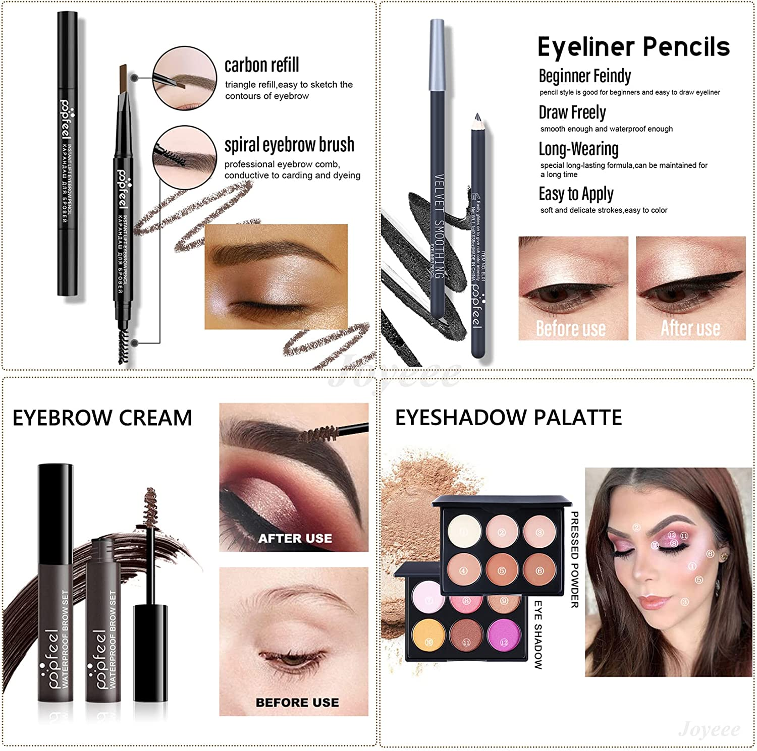 Professional Makeup Set,Mknzome Cosmetic Starter Kit with Storage Bag Portable Travel Make up Palette Birthday Xmas Gift Set Full Sizes Eyeshadow Face Powder Lip Gloss for Teenage & Adults (19 Pcs,Type A) image number 3