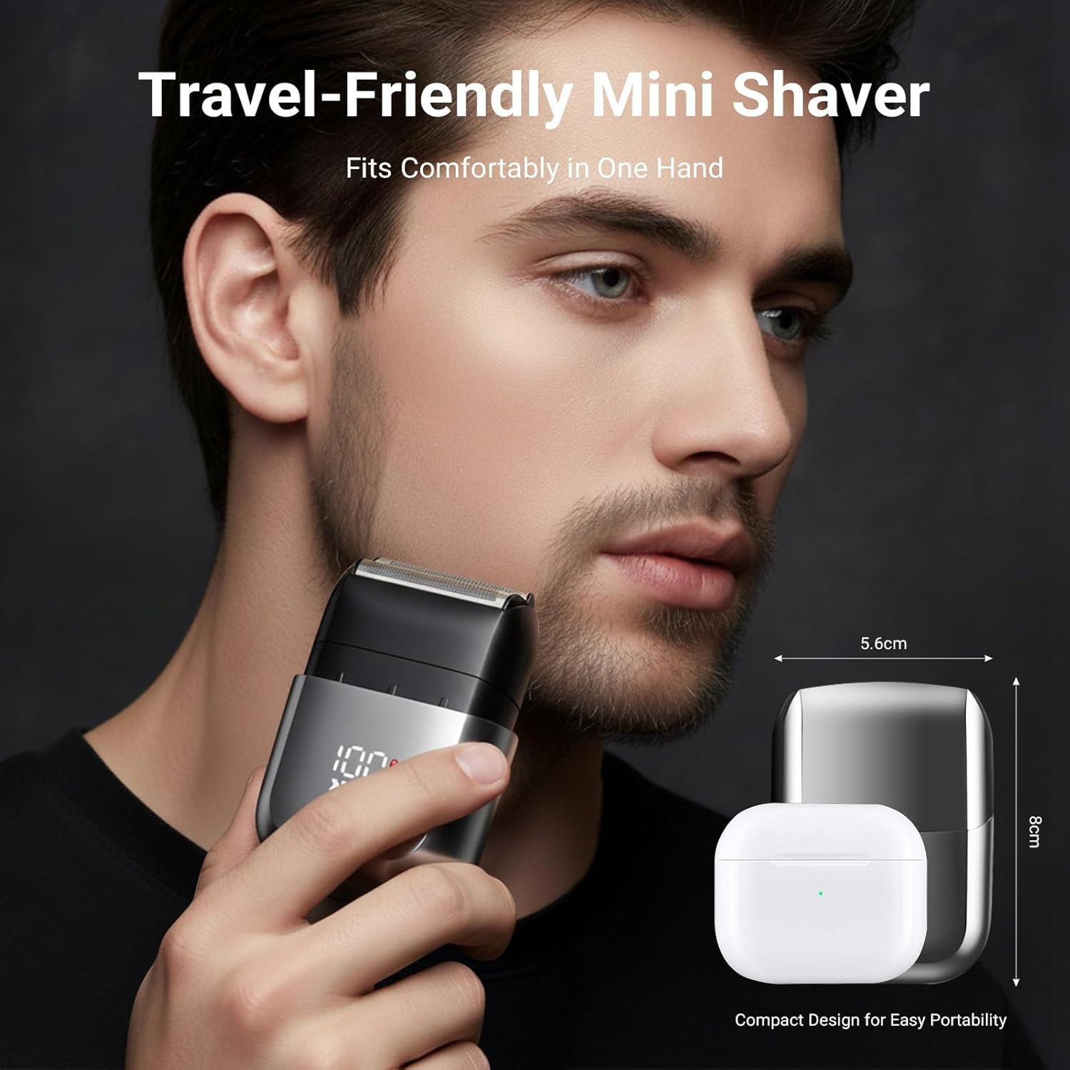 Ixtra Mini Electric Foil Shaver for Men &ndash; Close Shaving Face Razor with High-Speed 3 Floating Blade Heads, USB-C Fast Rechargeable Cordless Razor, IPX7 Waterproof Wet & Dry, Travel Lock, LED Display image number 5