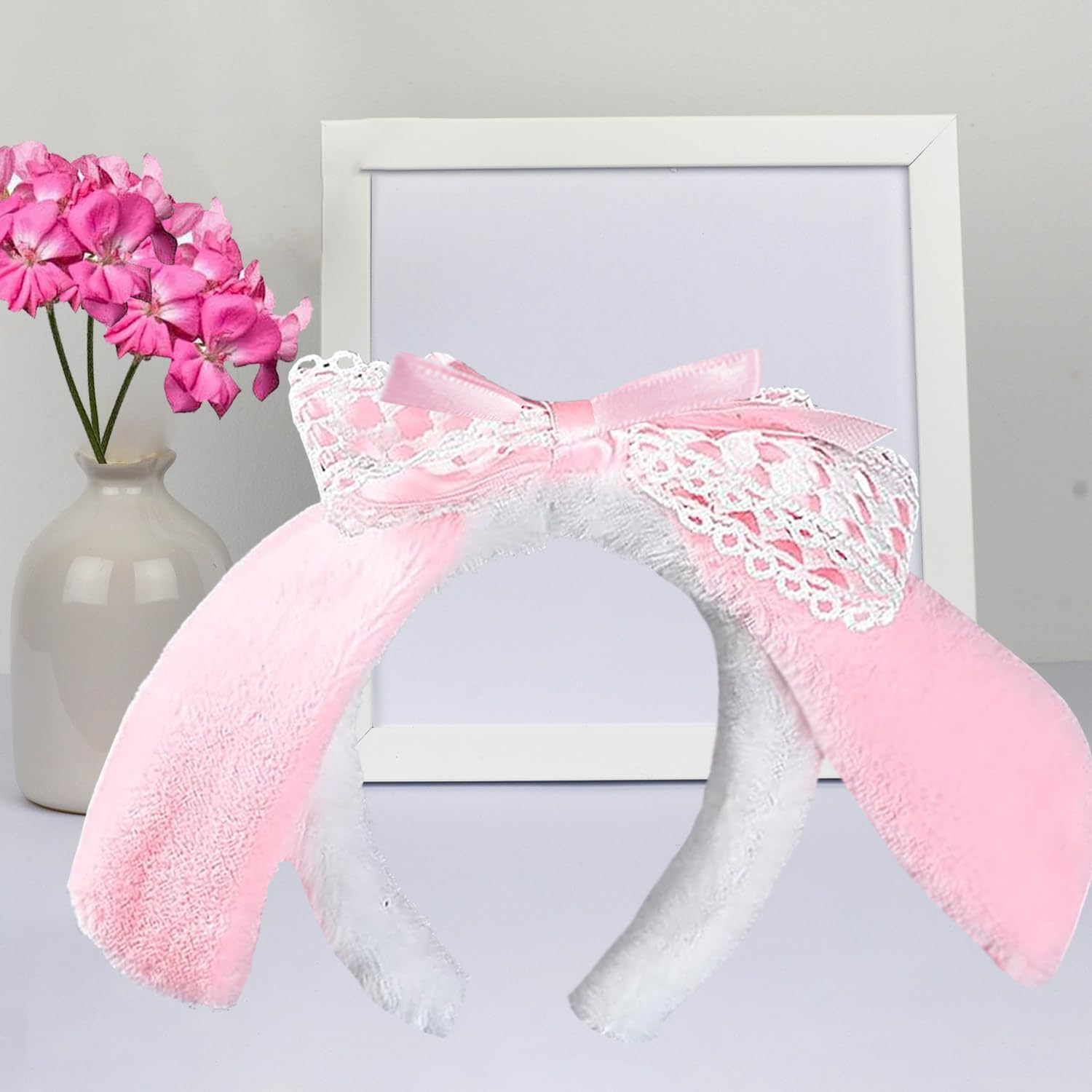 Anime Plush Ears Headband Furry Bunny Ears Hairband for Girls Women Kawaii Halloween Costume Cosplay (Pink) image number 3