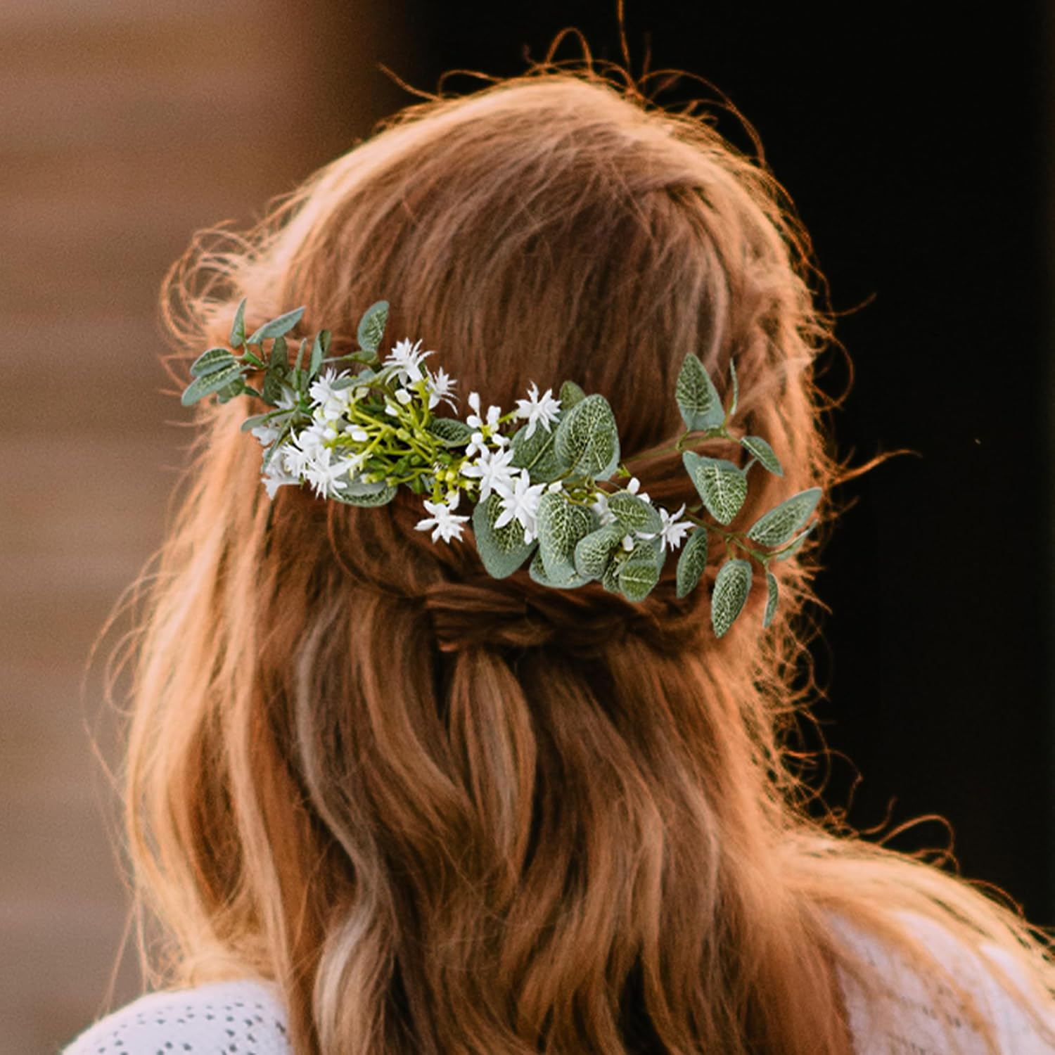 Partyforu Handmade Green Flower Hair Combs for Women, Forest Flower Combs for Boho Hair Combs for Wedding, Bridal Shower, Maternity, Hen Party, Engagement image number 1