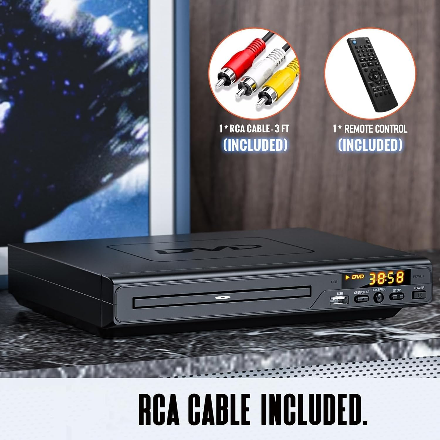 DVD Players for TV with USB, Multimedia Player That Play All Regions, Simple DVD Player for Elderly, CD Player for Home Stereo System, Included RCA Cable image number 2