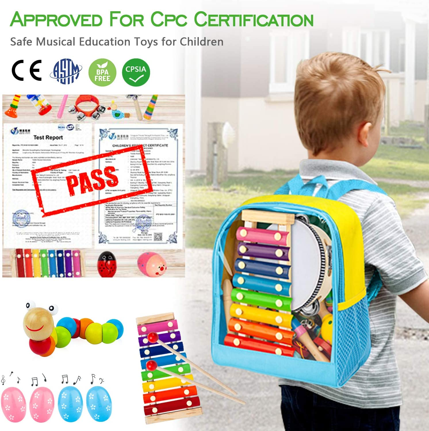 Toddler Musical Instruments, 33 PCS 19 Types Wooden Percussion Instruments Toys for Baby Kids Preschool Education, Early Learning Musical Xylophone Tambourine Drums Toy for Boys and Girls