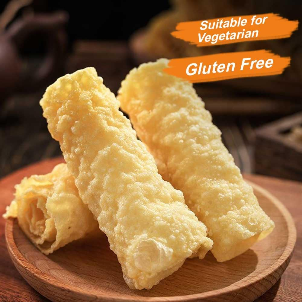 Delyco Dried Tofu Skin Crispy Tofu Skin Rolls Fried Bean Roll Golden Bean Curd Roll for Hot Pot, Soup, Noodle 120G image number 4