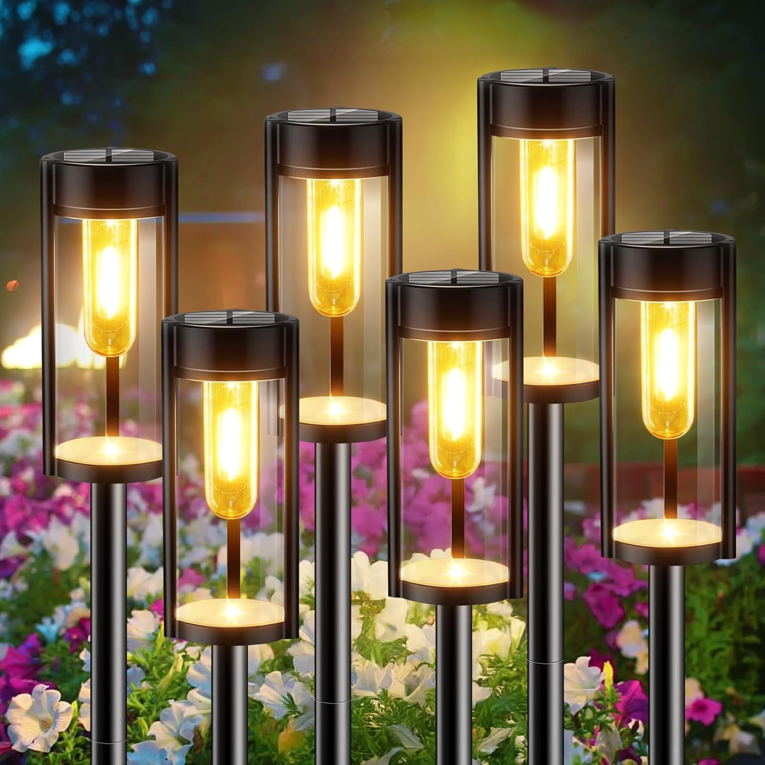 Xmart Solar Outdoor Lights Pathway, 6 Pack Pathway Lights Solar Powered outside IP65 Waterproof, Long Lasting Solar Garden Walkway Landscape Lights for Yard Lawn Patio Decor Lighting image number 3