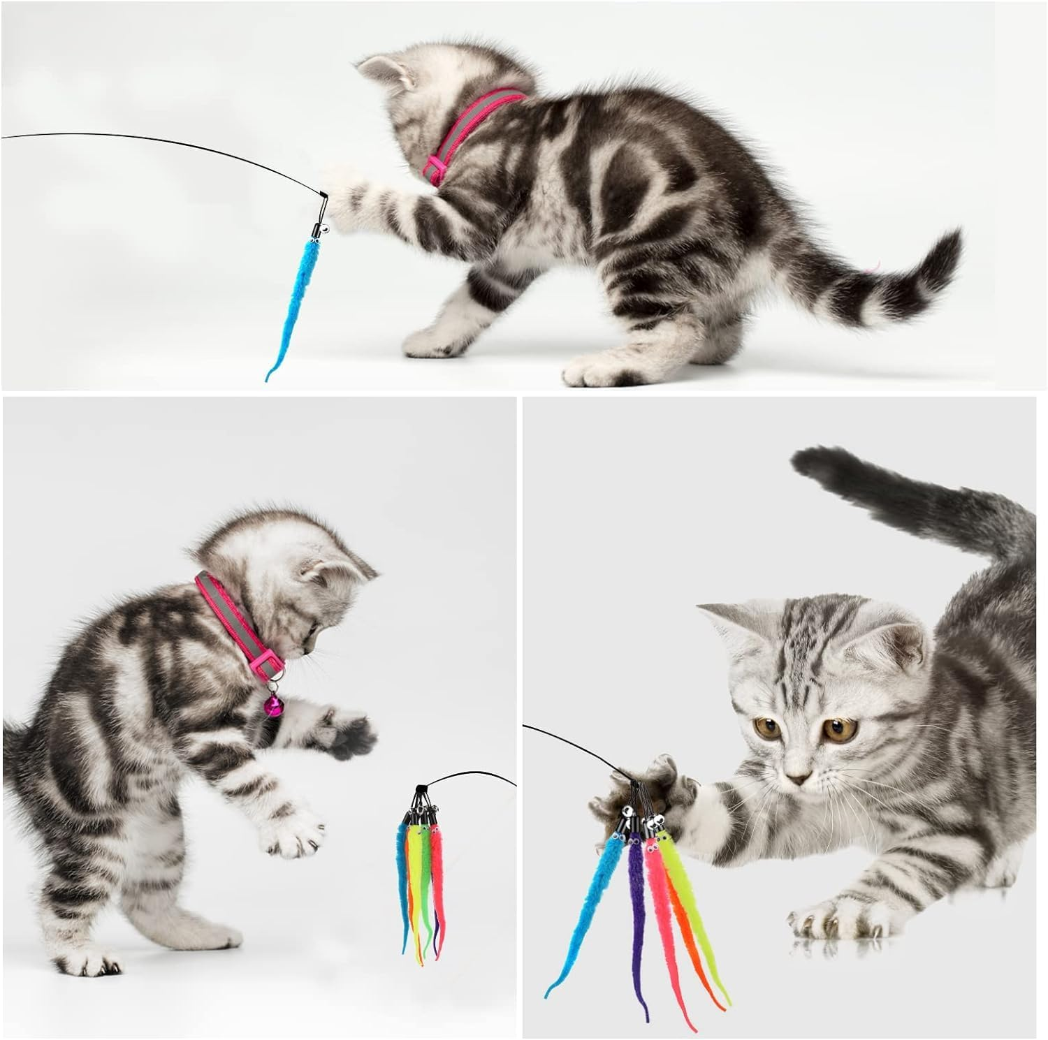 Interactive Cat Wand Toy with 15Pcs Worm Refills - Feather Toy Replacement for Retractable Wands image number 2