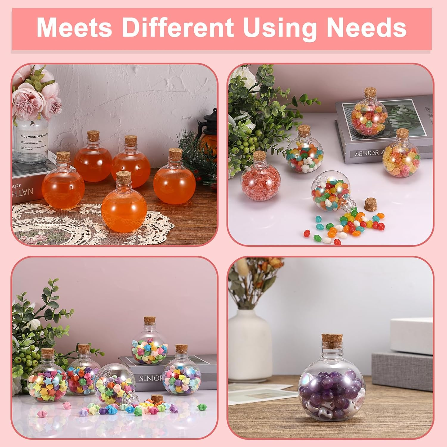 Ownmy 30PCS 5 Oz Plastic Potion Bottles with Corks, Small Empty Bottles for Drinks Wedding Party Favors, Halloween Potion Cork Jars Spell Jars for Witchcraft, Clear Sand Art Bottle for DIY Gift Crafts image number 6