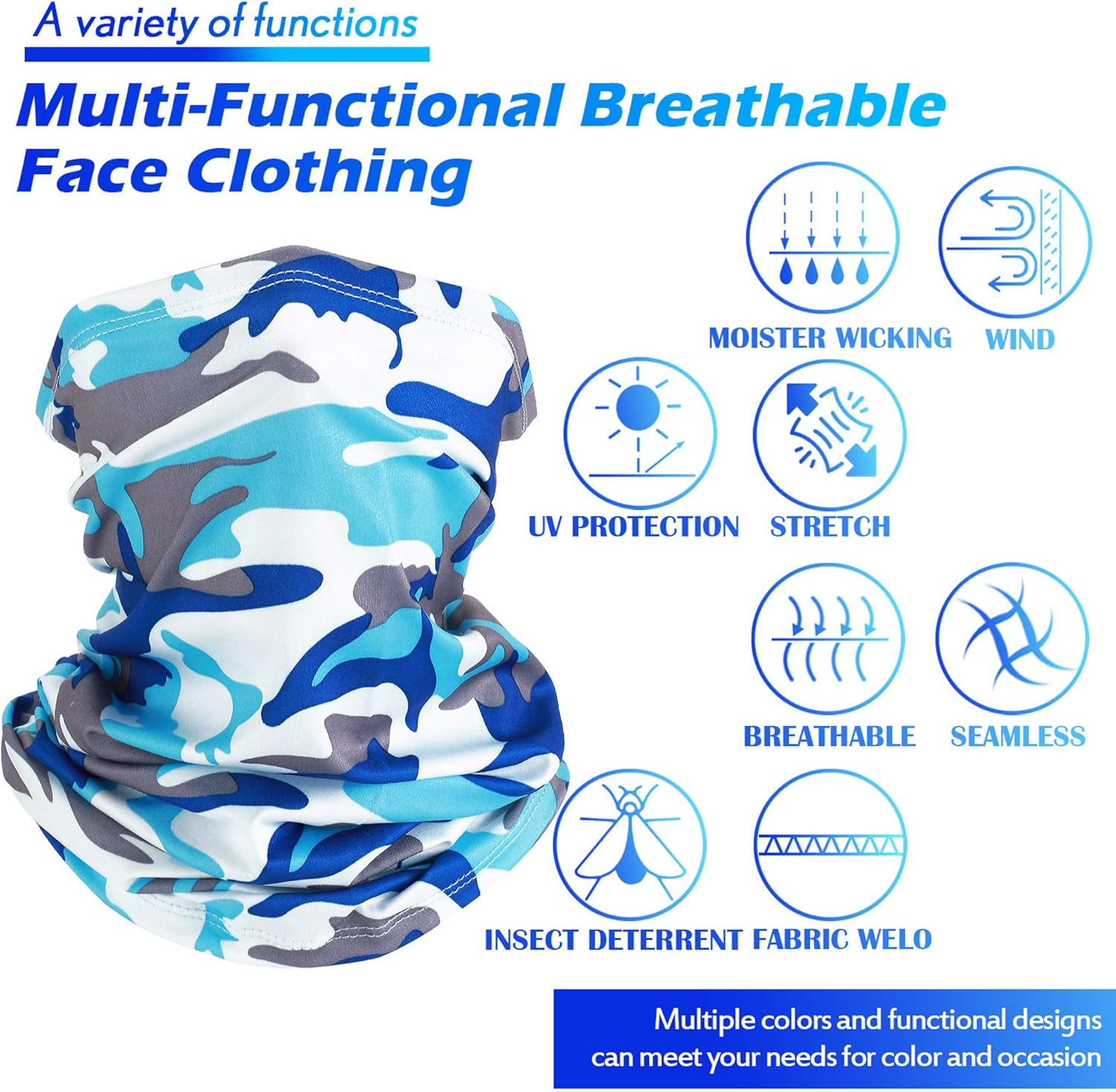 6 Pieces Summer Face Cover Scarf UV Protection Neck Gaiter Sunscreen Breathable Bandana - Classic Color image number 2