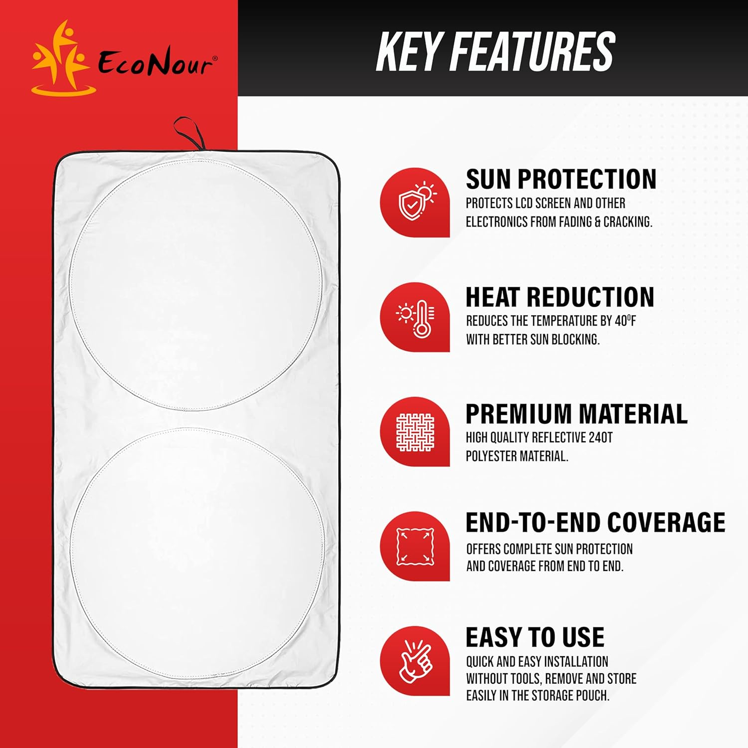 Econour Windshield Sunshade for Car | 240T Polyester Shield for Tesla Model 3 Sunshade | Superior UV & Heat Protection Model Y Sunshade | Car Interior Accessories for Summer image number 2