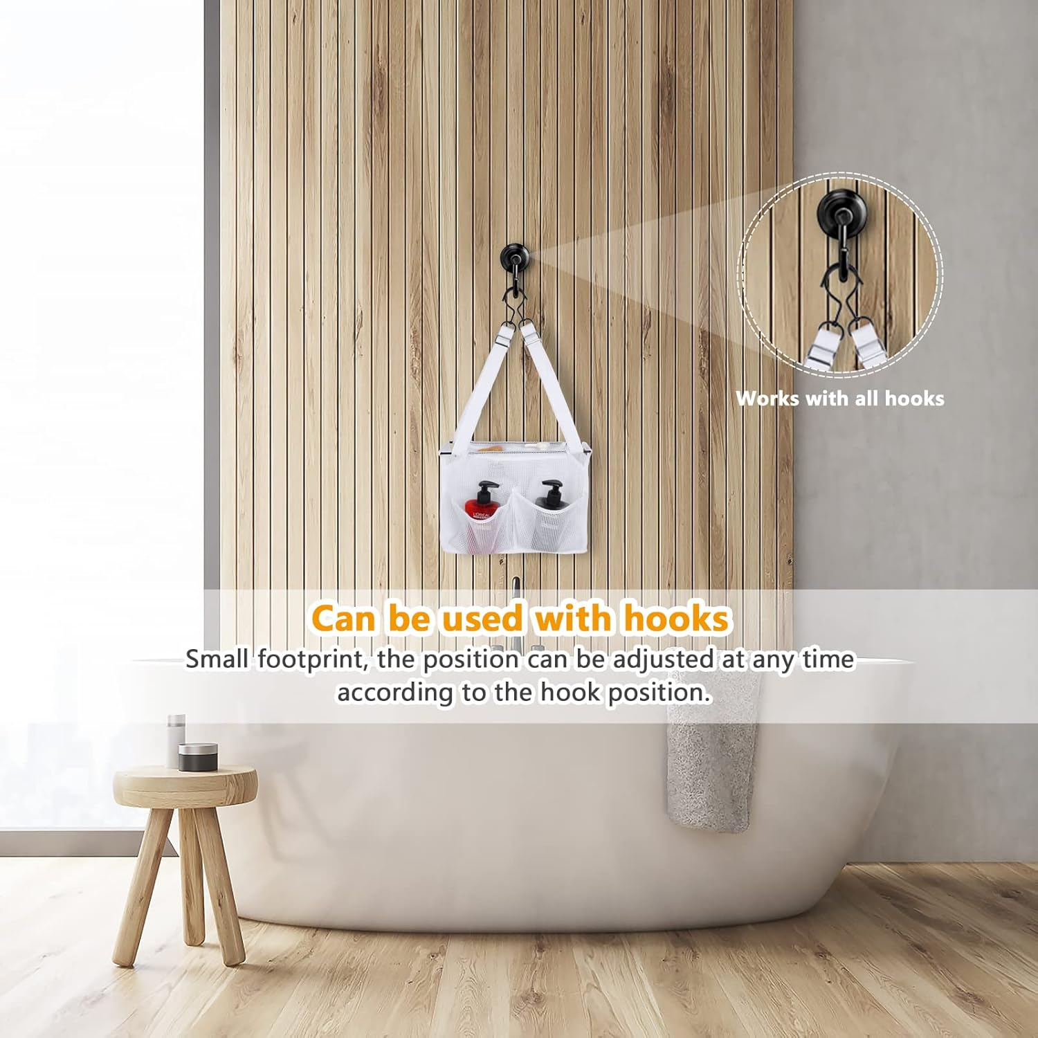 Hanging Mesh Shower Caddy College with Hooks, Bath Baskets Organizer Storage with 4 Pockets for College Dorm Rooms, Gym, Swimming and Travel (White) - White image number 4