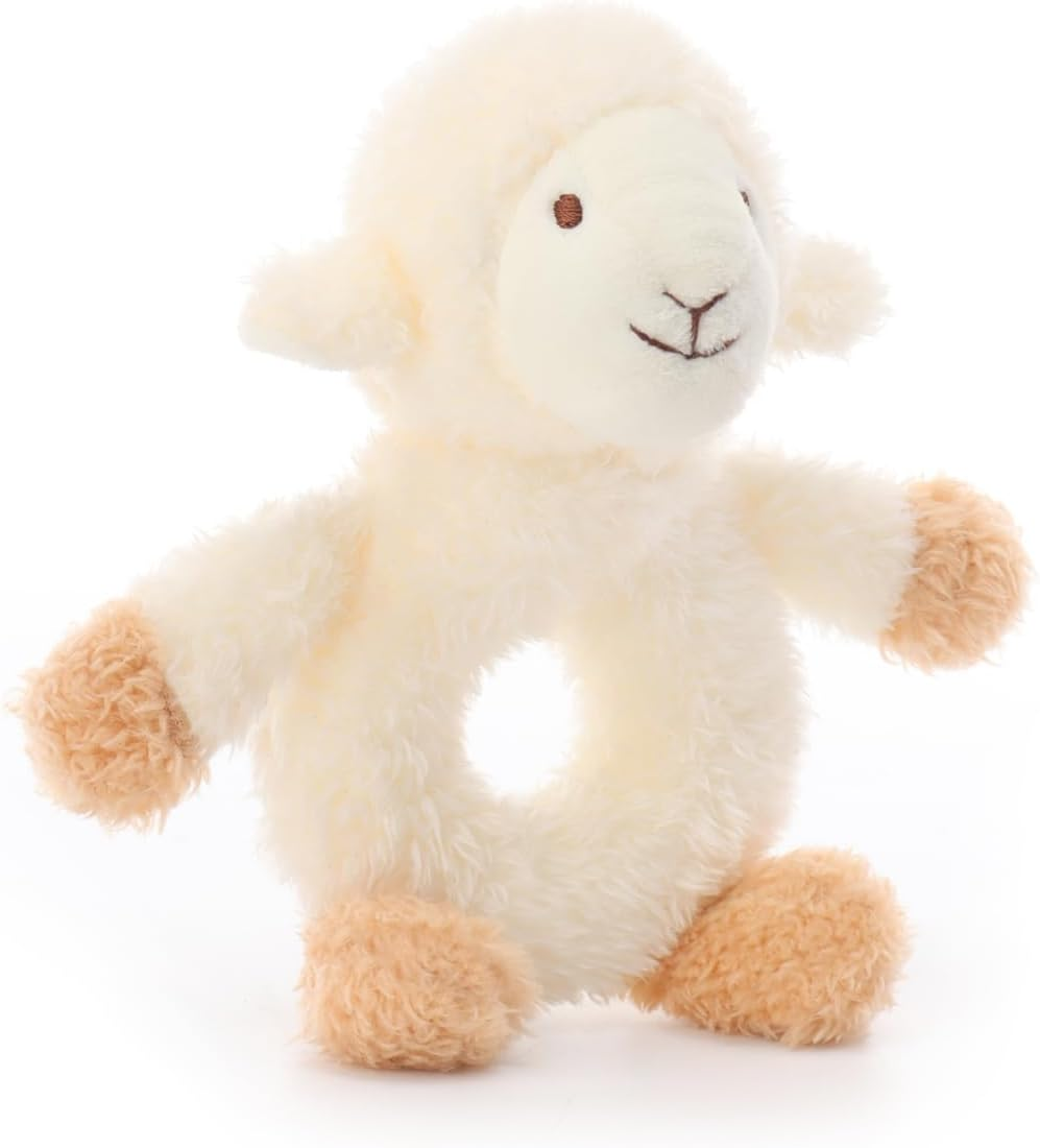 Apricot Lamb Baby Lamb Soft Rattle Toy, Plush Stuffed Animal for Newborn Soft Hand Grip Shaker over 0 Months (Lamb, 4 Inches) image number 3