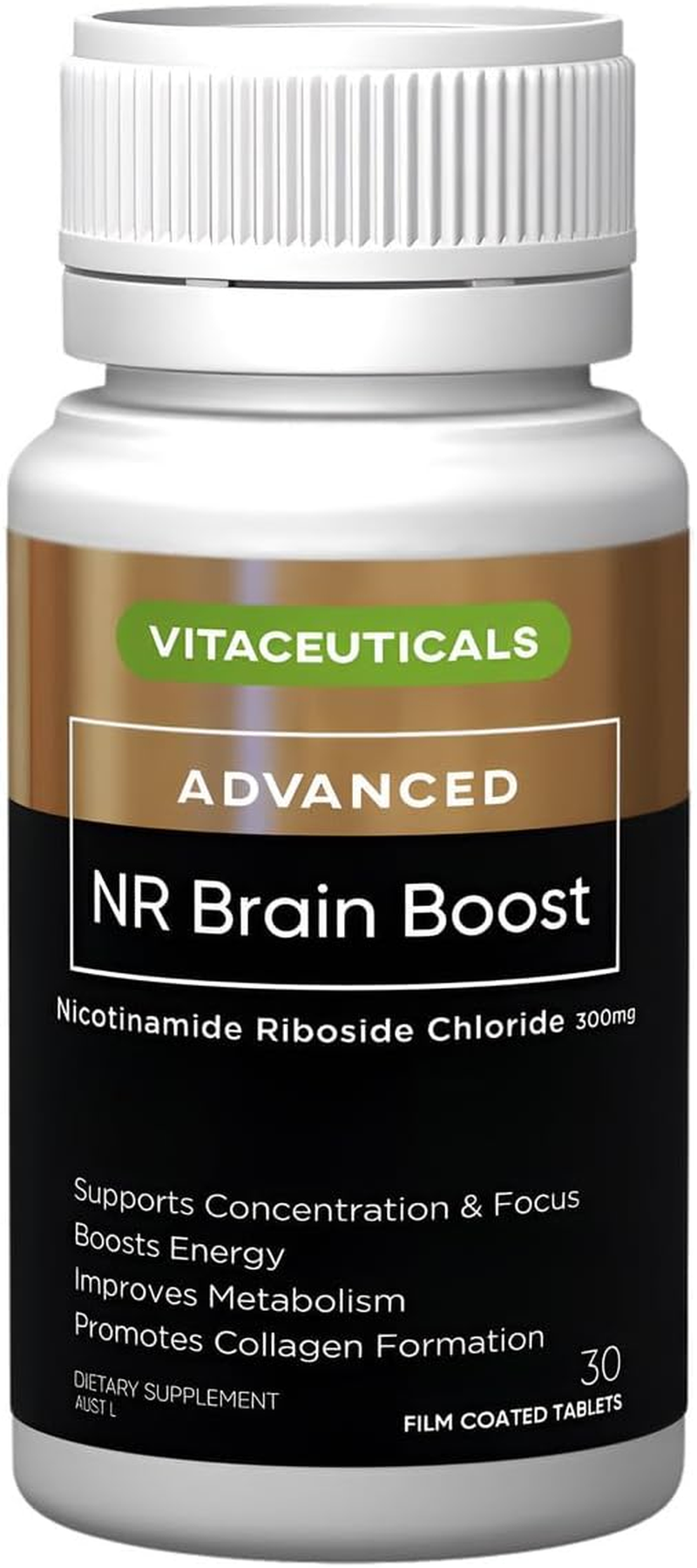 NR Brain Boost Nicotinamide Riboside Chloride | Supports Cognitive Performance | Energy Levels | Collagen Formation | 300Mg per Vegetarian Capsule. 30 Day Supply | Australian Made | 30 Capsules
