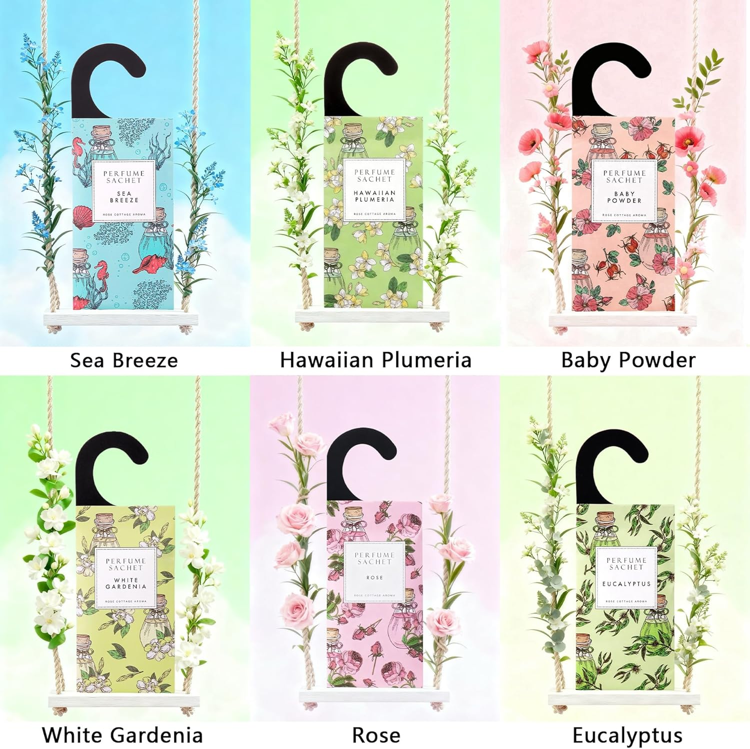 Rose Cottage Large 12 Packs Closet Deodorizer Freshener Closet Air Freshener Home Scented Sachets Room Freshener Scents Air Freshener Closet Odor Eliminator 4 Scents Floral