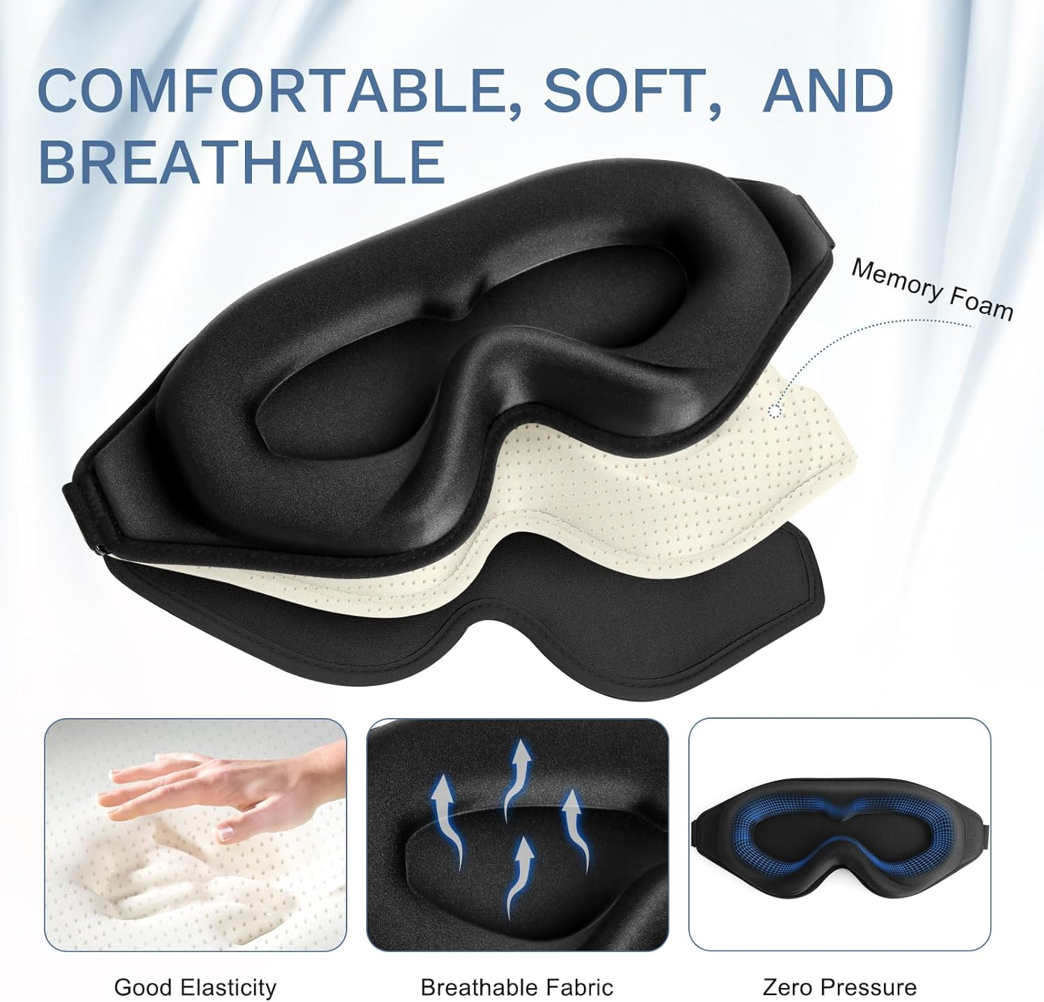 Flycoco 99% Fully Block Out Light Eye Sleep Mask, 3D Deep Contoured Eyes Cover Zero Pressure, Long Lash Extension Eyes Mask with Adjustable Straps for Sleeping Travel Home Nap Rest Women Men (Black) image number 2