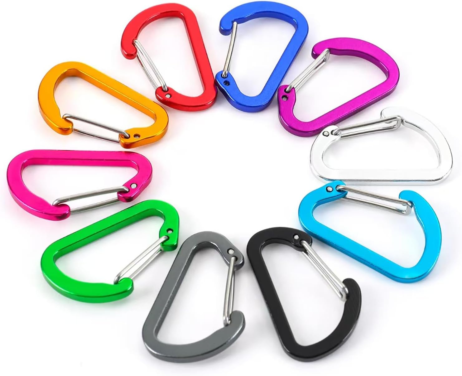 10 PCS 5 CM Locking Carabiner Keychain Clips, Aluminum Carabiner D Ring D-Shaped Spring Snap Hook Key Clip Connect Hooks for Keychain Keyring Belt Loop Water Bottle Backpack Hiking Camping